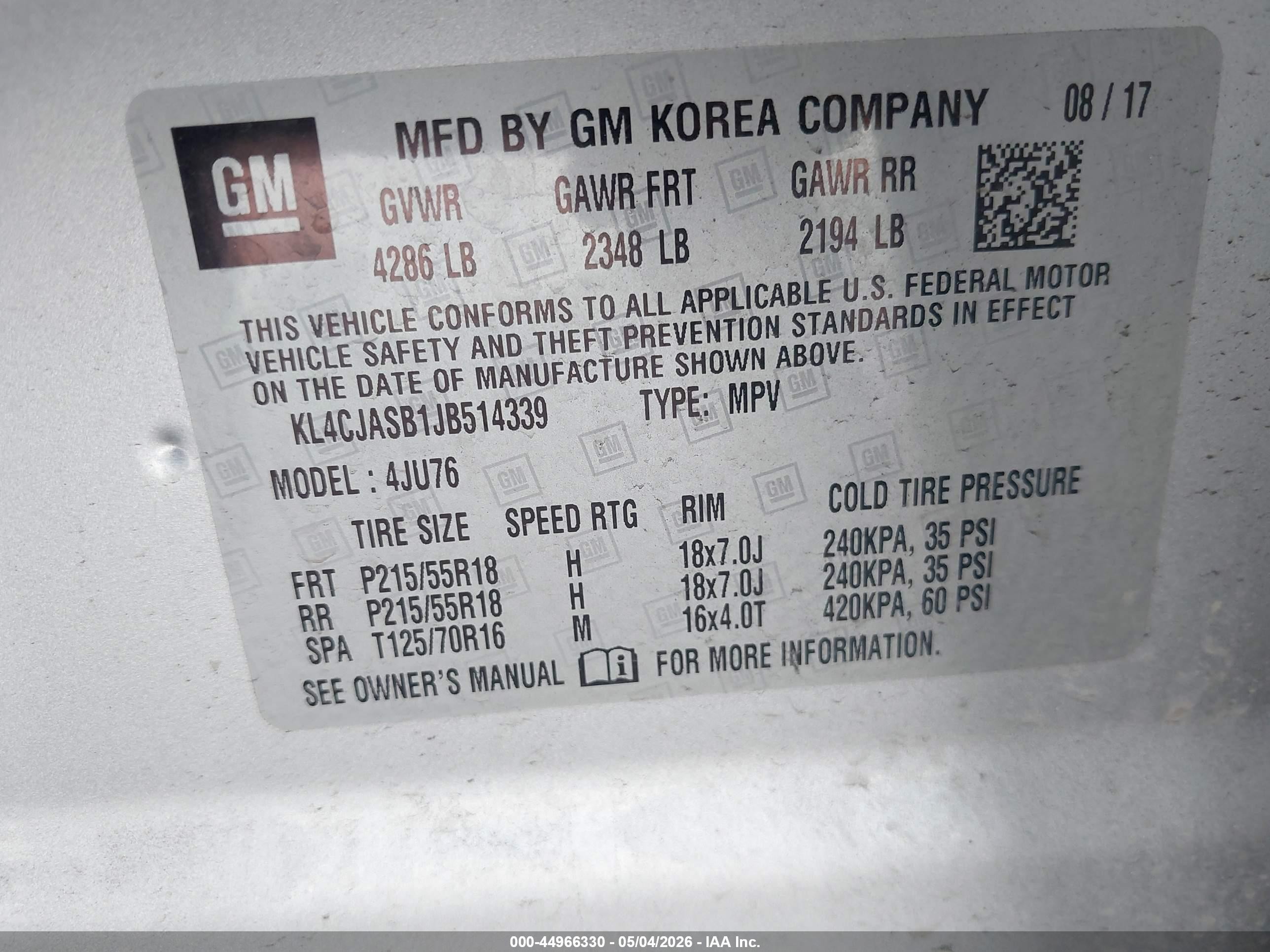 2018 Buick Encore Preferred Gray vin: KL4CJASB1JB514339