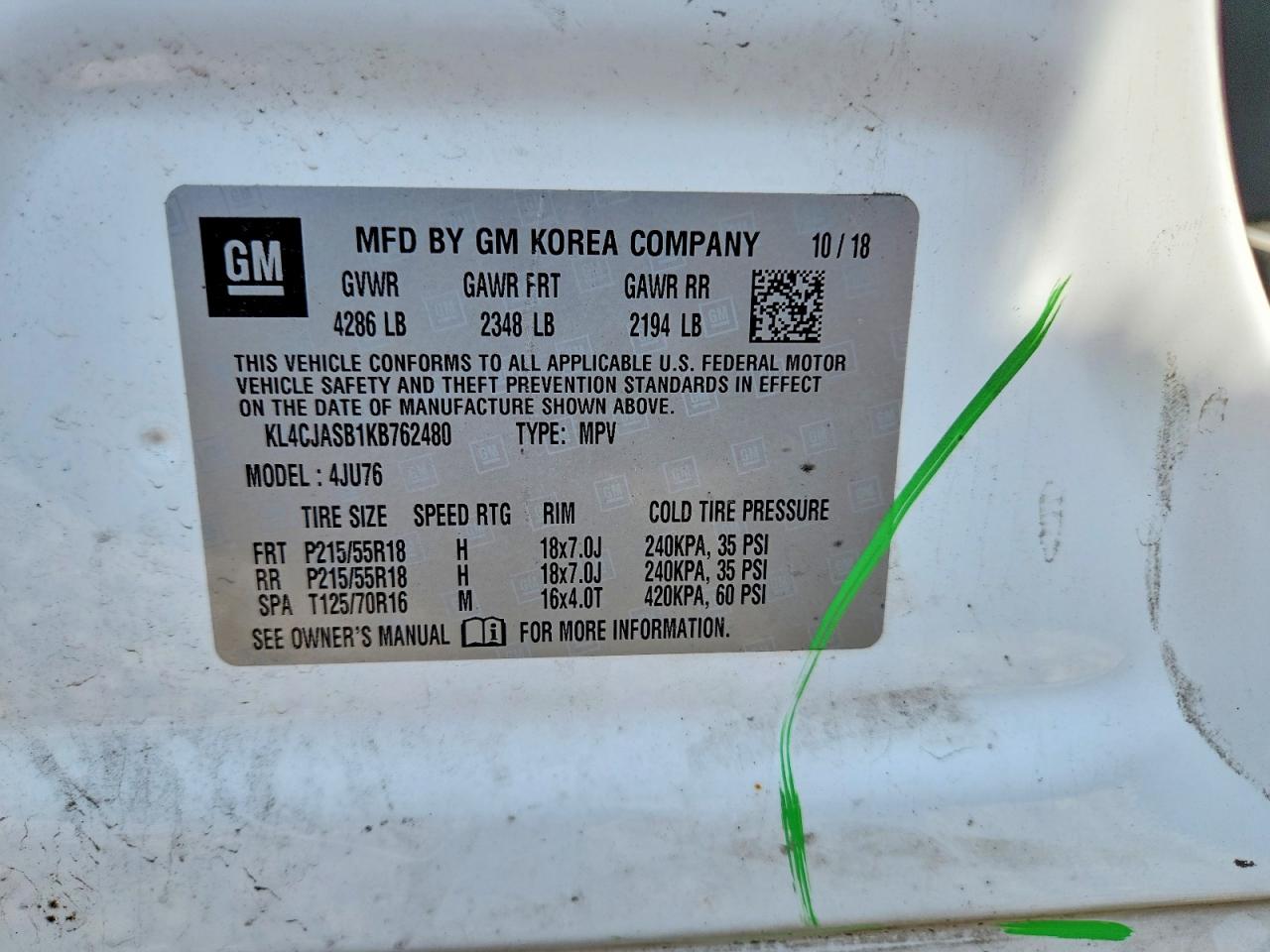 2019 Buick Encore Preferred White vin: KL4CJASB1KB762480