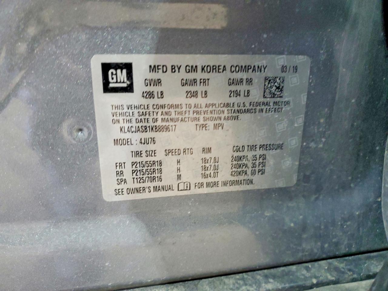 2019 Buick Encore Preferred Silver vin: KL4CJASB1KB889617