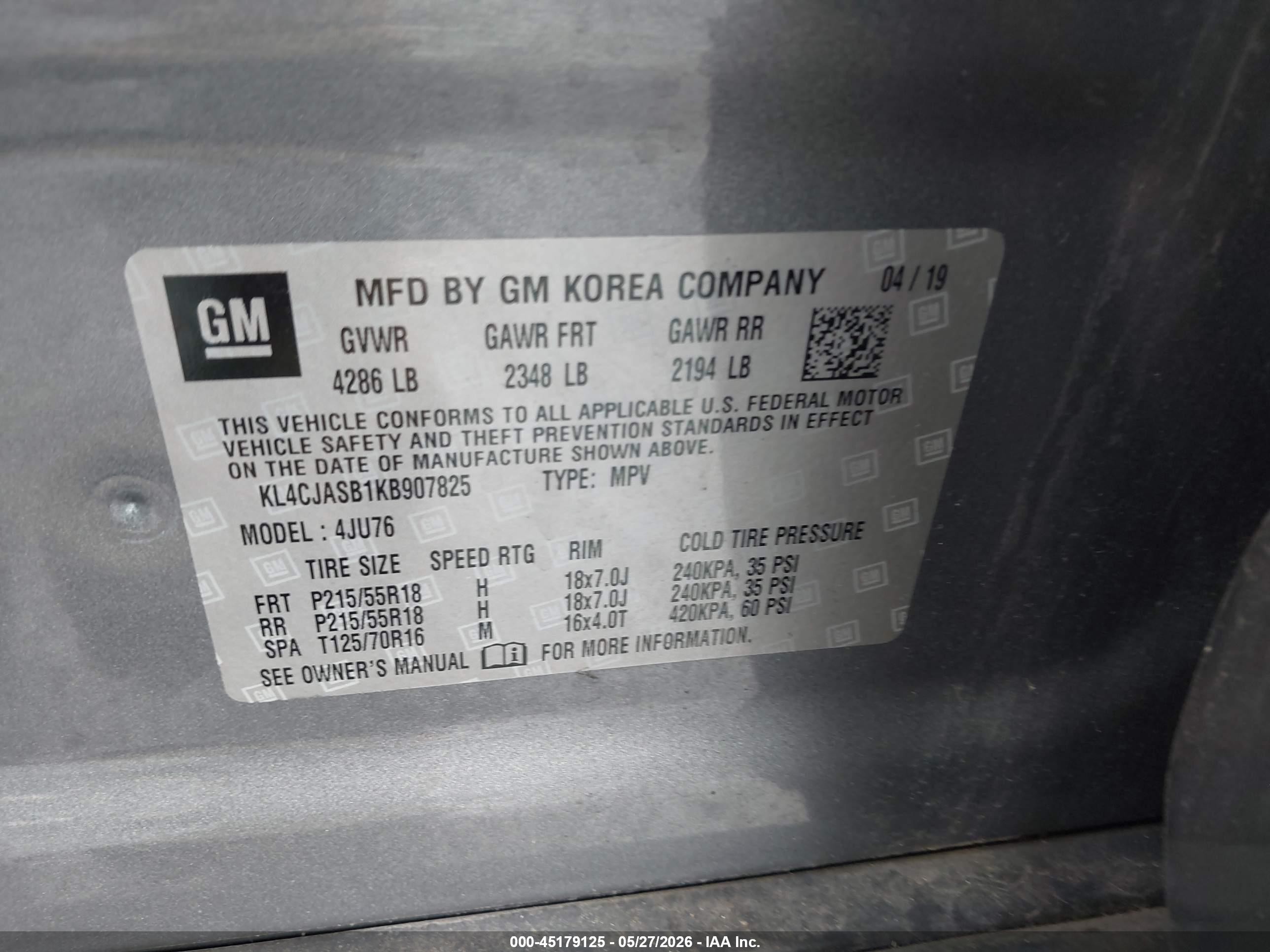 2019 Buick Encore Fwd Preferred Gray vin: KL4CJASB1KB907825