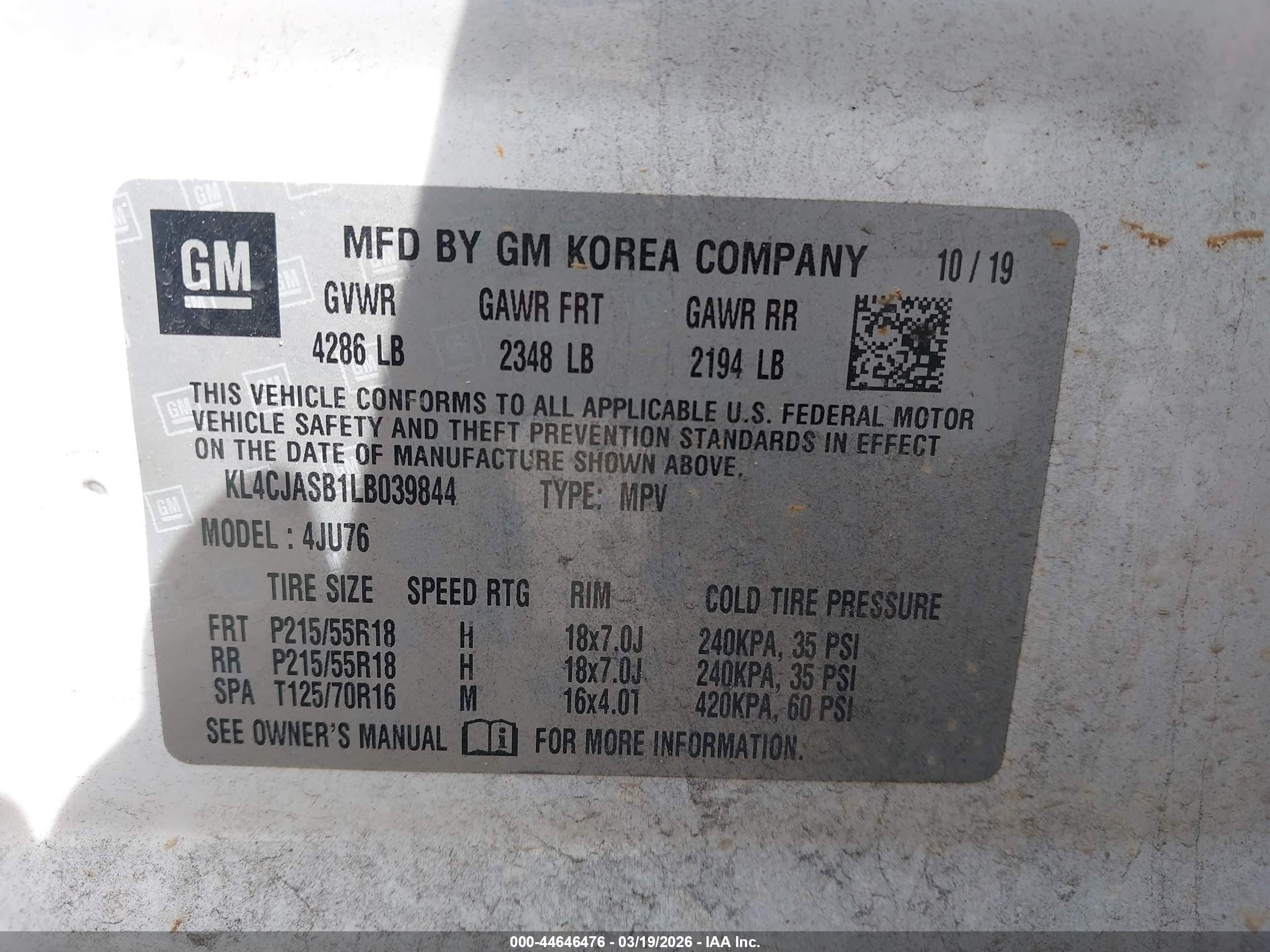 2020 Buick Encore Fwd Preferred White vin: KL4CJASB1LB039844