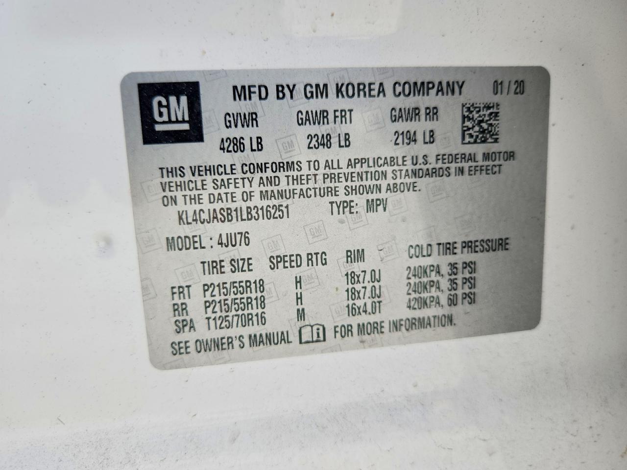2020 Buick Encore Preferred White vin: KL4CJASB1LB316251