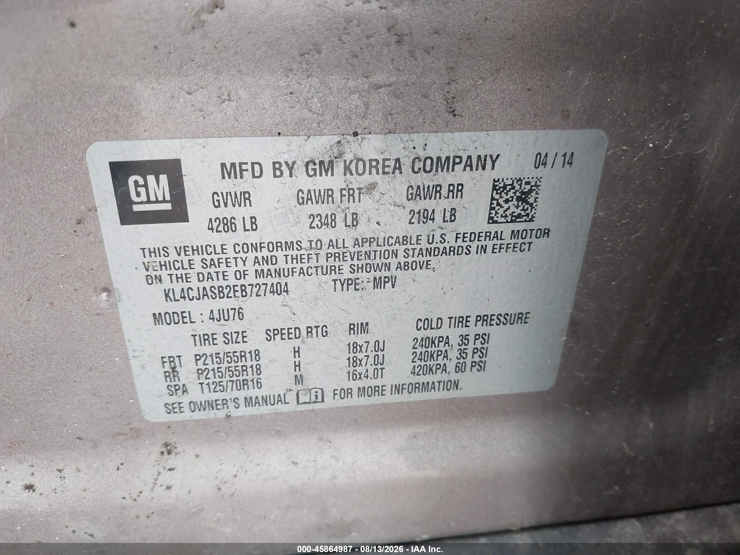 2014 Buick Encore   Gray vin: KL4CJASB2EB727404