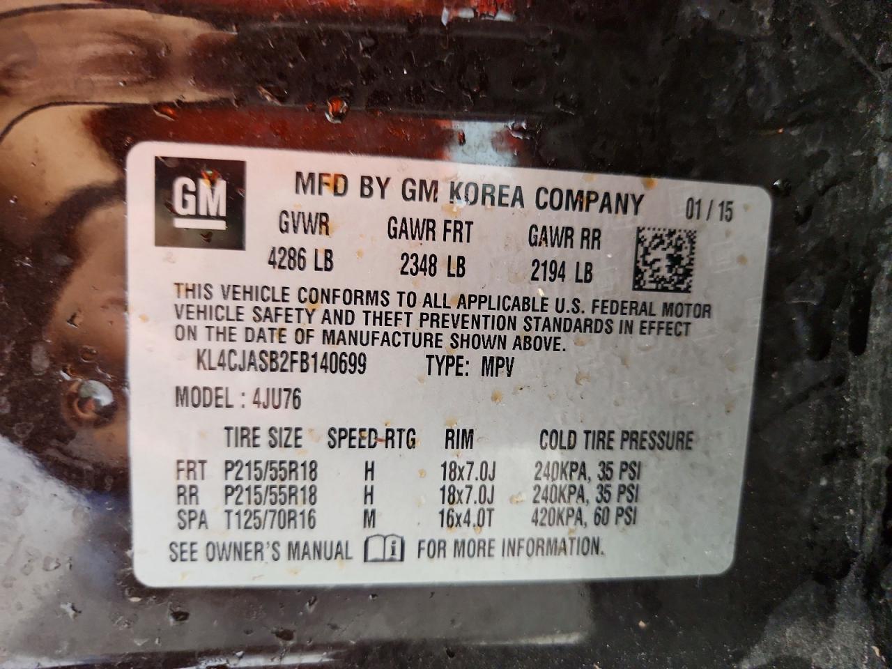 2015 Buick Encore Brown vin: KL4CJASB2FB140699