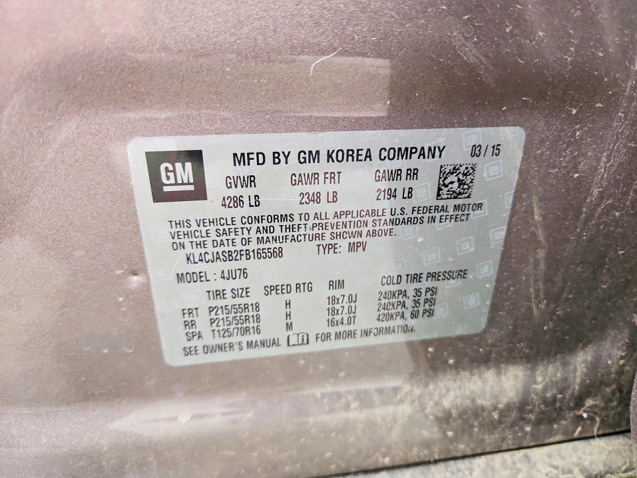 2015 Buick Encore Brown vin: KL4CJASB2FB165568