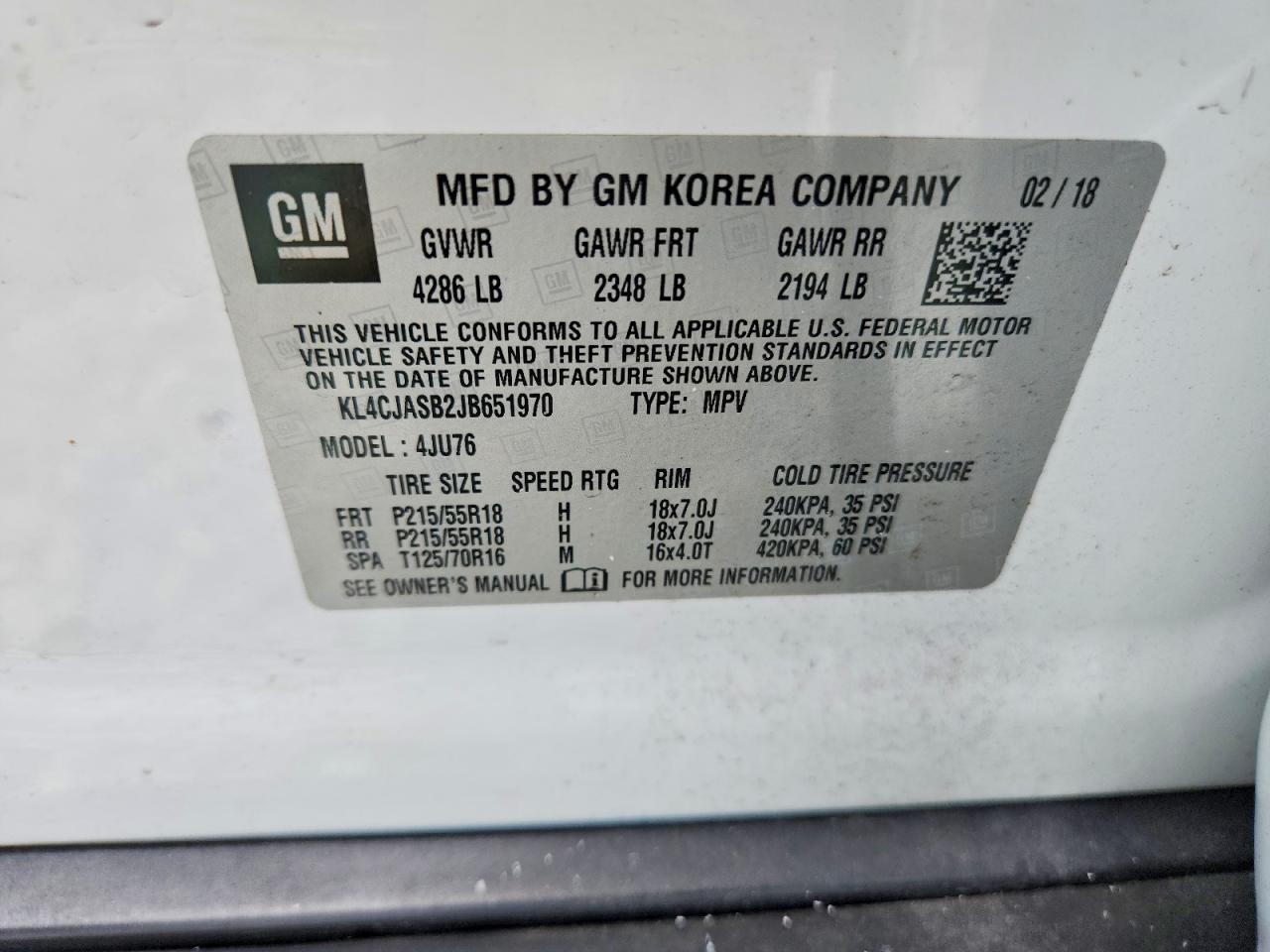 2018 Buick Encore Preferred White vin: KL4CJASB2JB651970