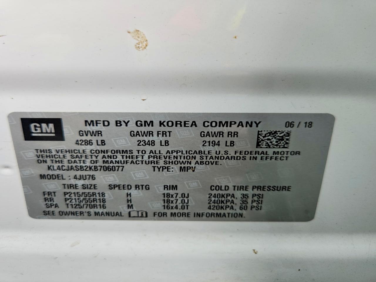 2019 Buick Encore Preferred White vin: KL4CJASB2KB706077