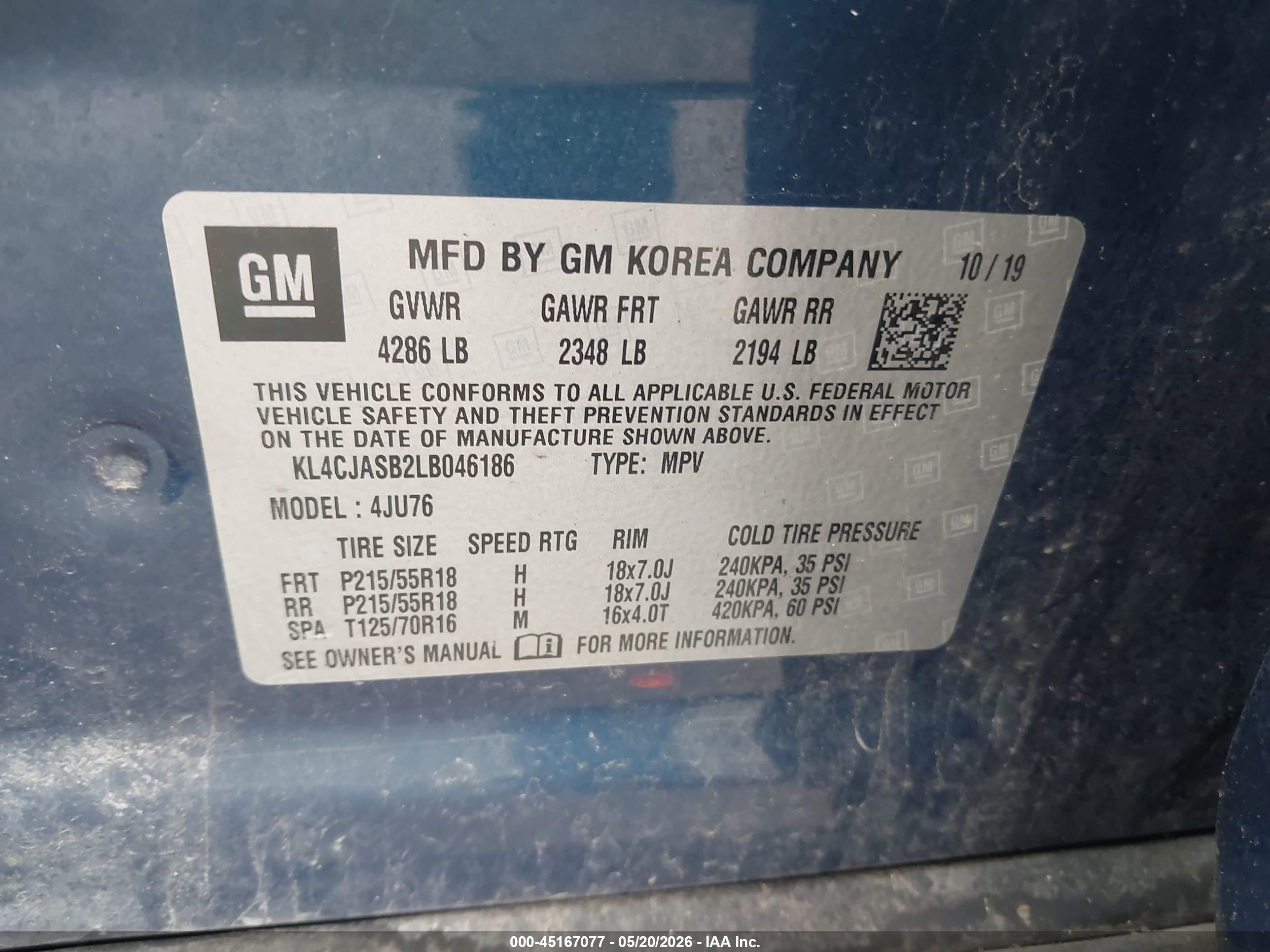 2020 Buick Encore Fwd Preferred Синий vin: KL4CJASB2LB046186