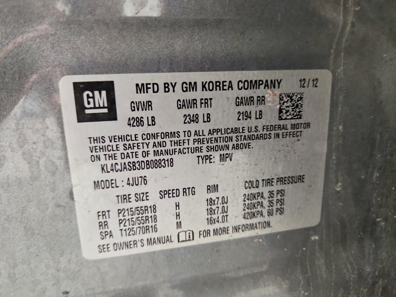 2013 Buick Encore Gray vin: KL4CJASB3DB088318