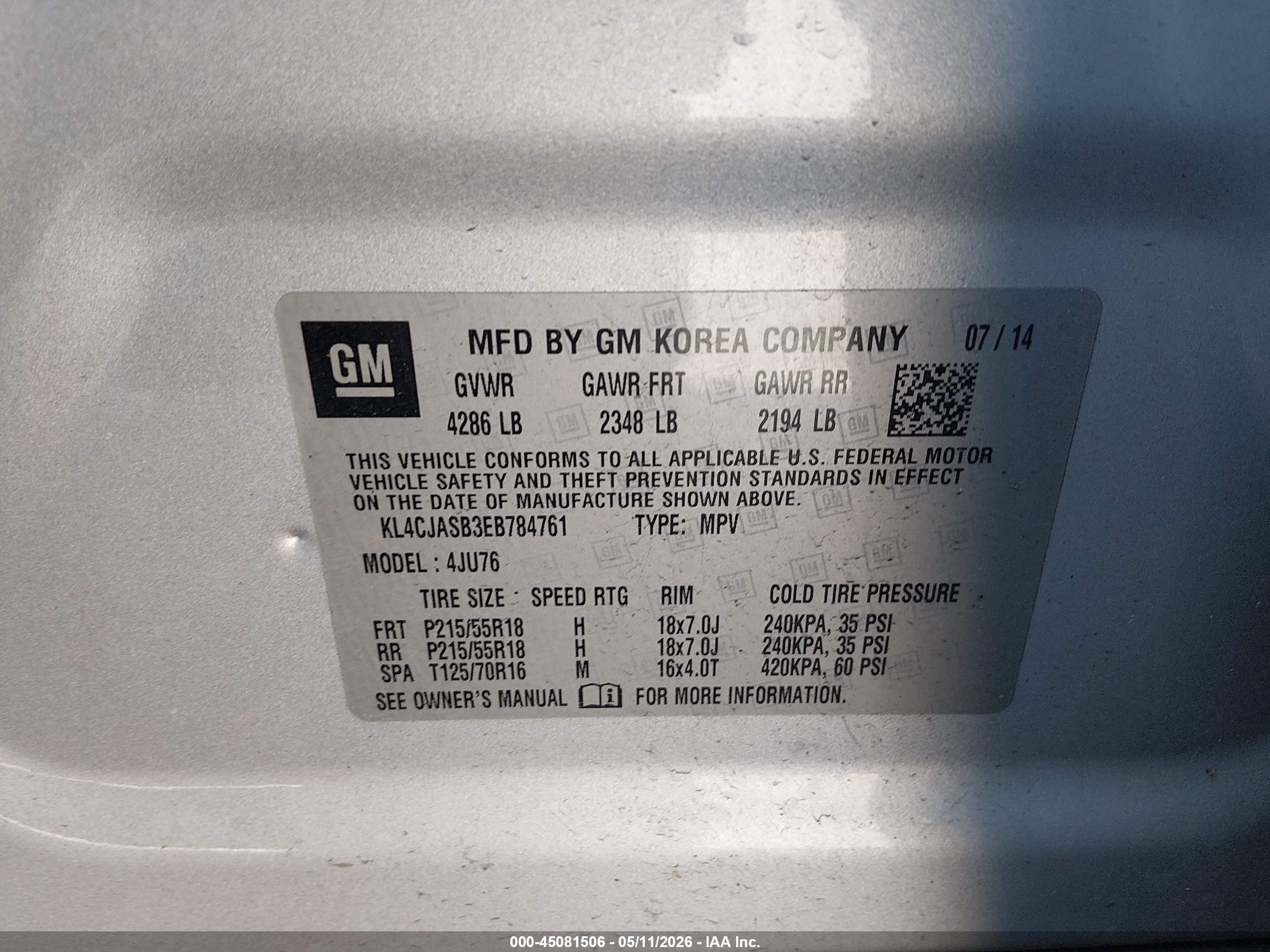 2014 Buick Encore   Silver vin: KL4CJASB3EB784761