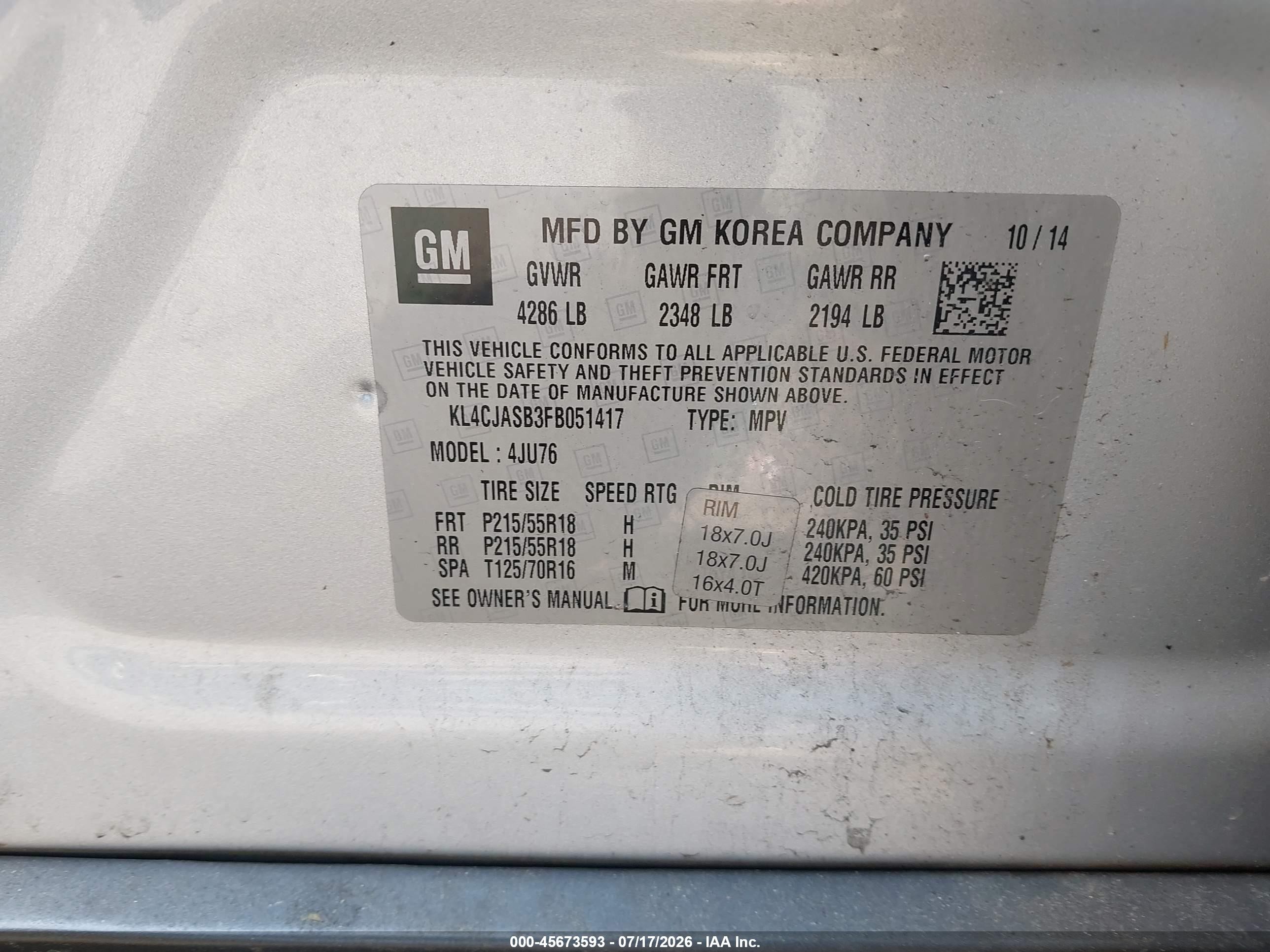 2015 Buick Encore   Silver vin: KL4CJASB3FB051417