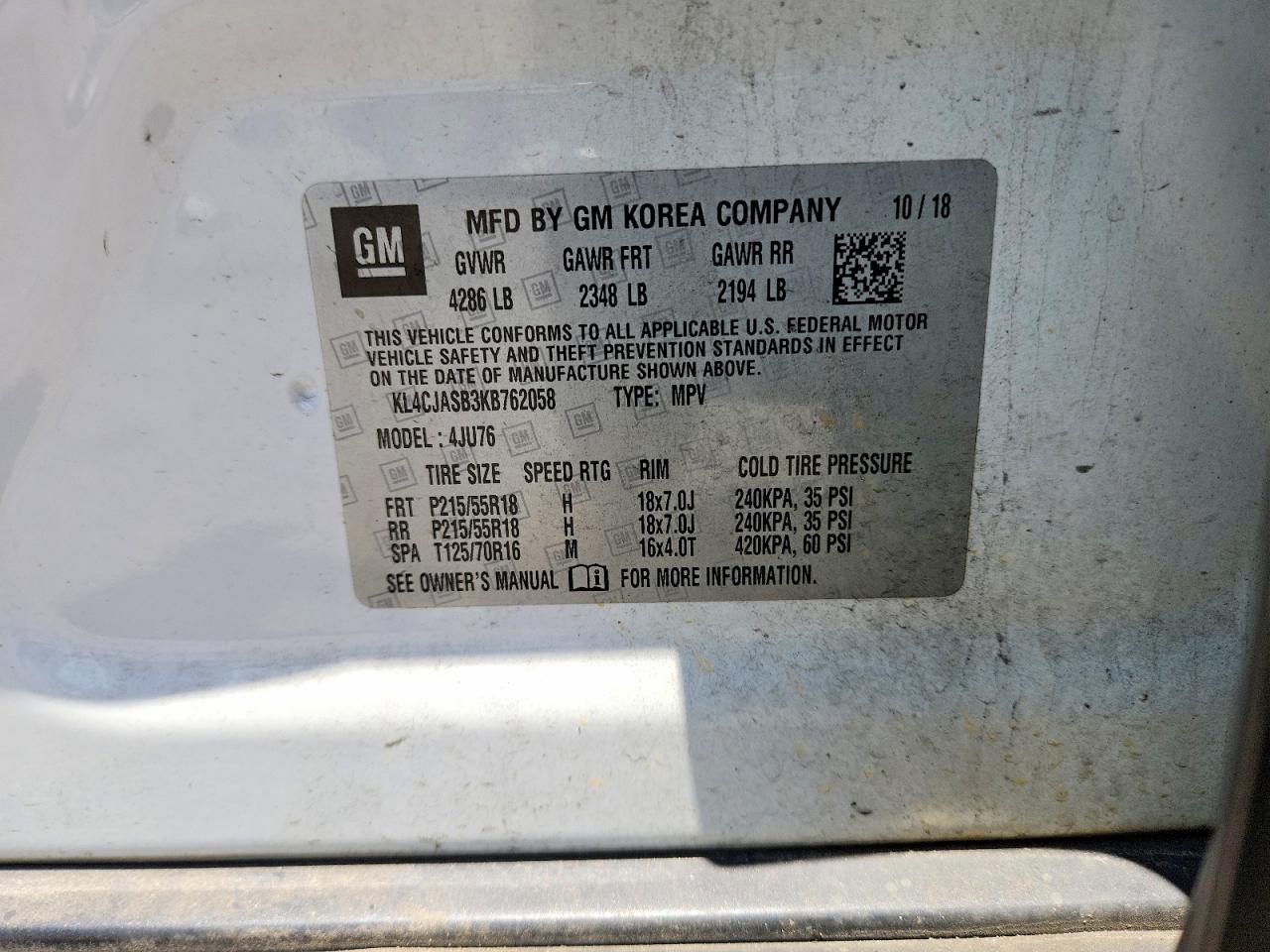 2019 Buick Encore Preferred White vin: KL4CJASB3KB762058