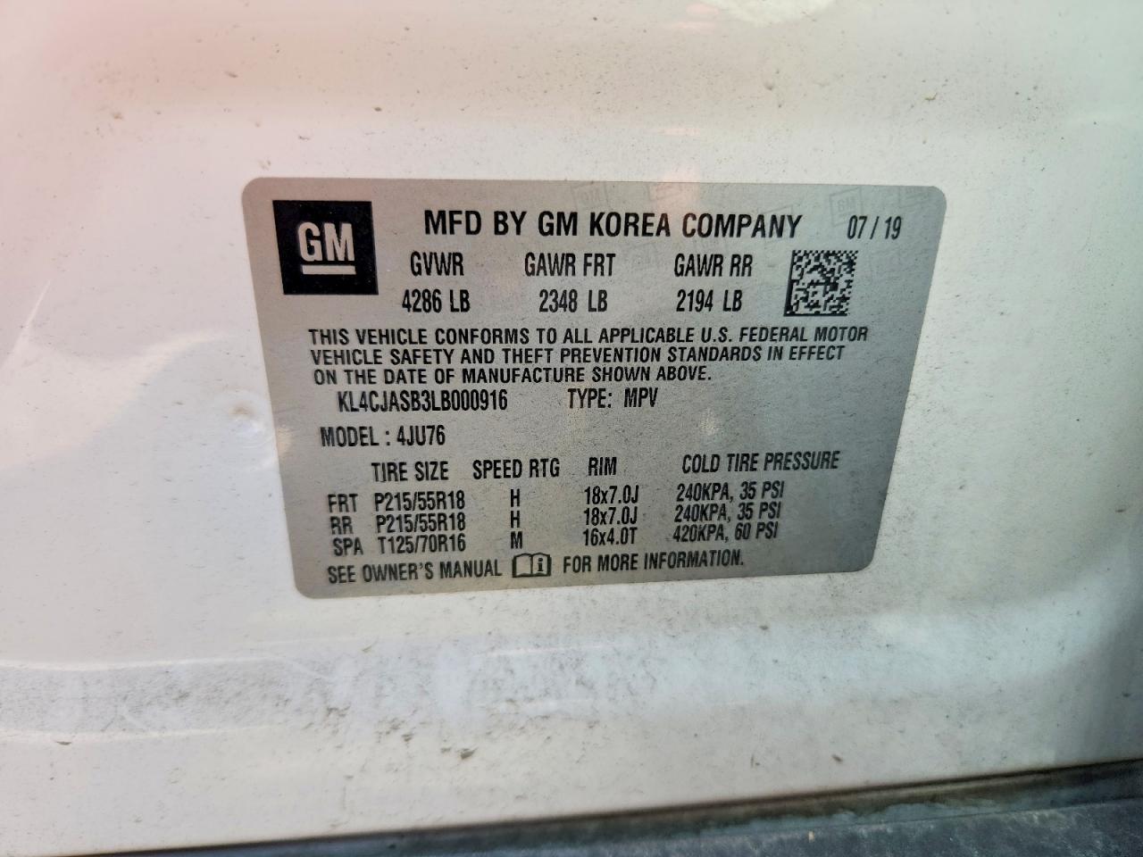 2020 Buick Encore Preferred White vin: KL4CJASB3LB000916