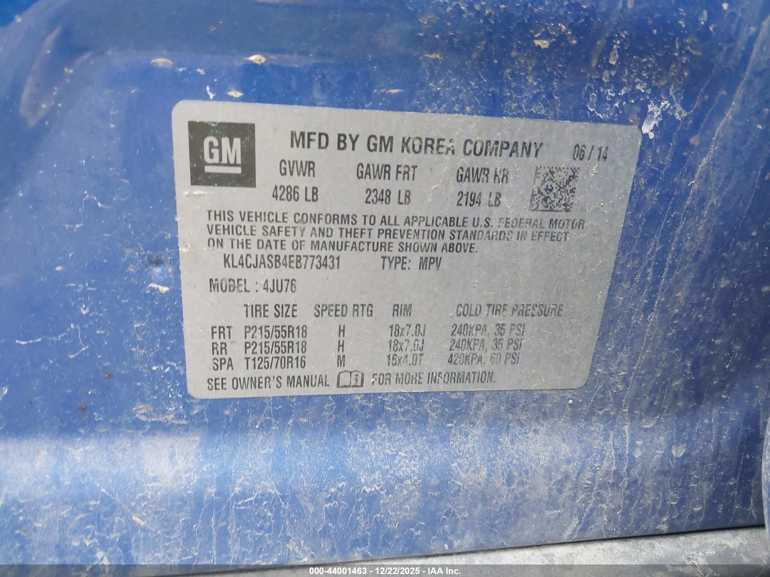 2014 Buick Encore   Blue vin: KL4CJASB4EB773431