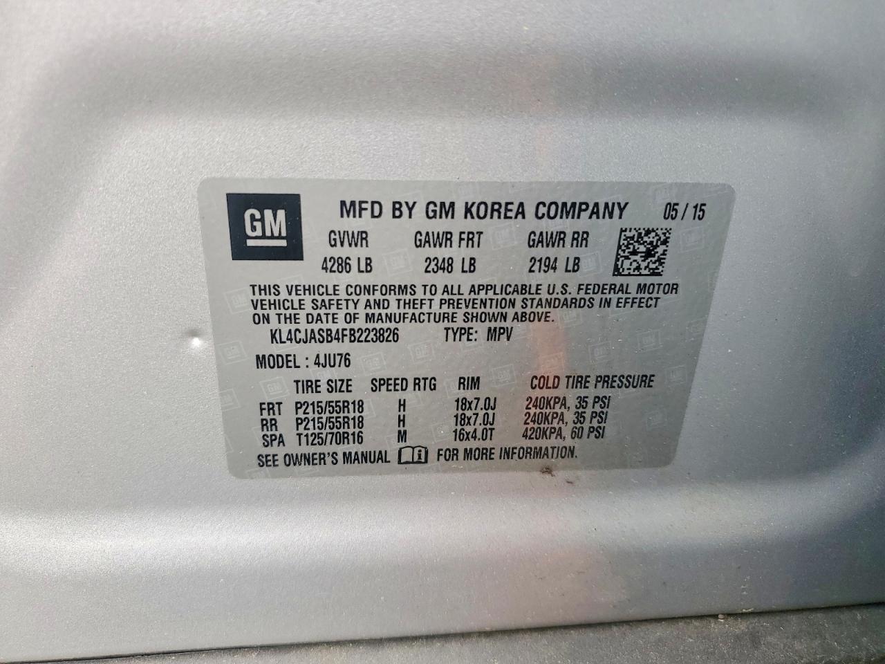 2015 Buick Encore Gray vin: KL4CJASB4FB223826