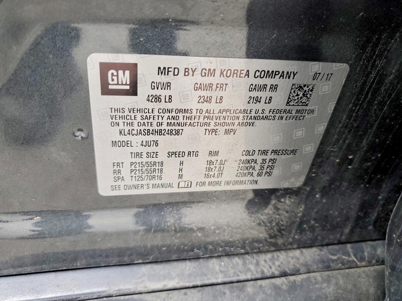2017 Buick Encore Preferred Charcoal vin: KL4CJASB4HB248387