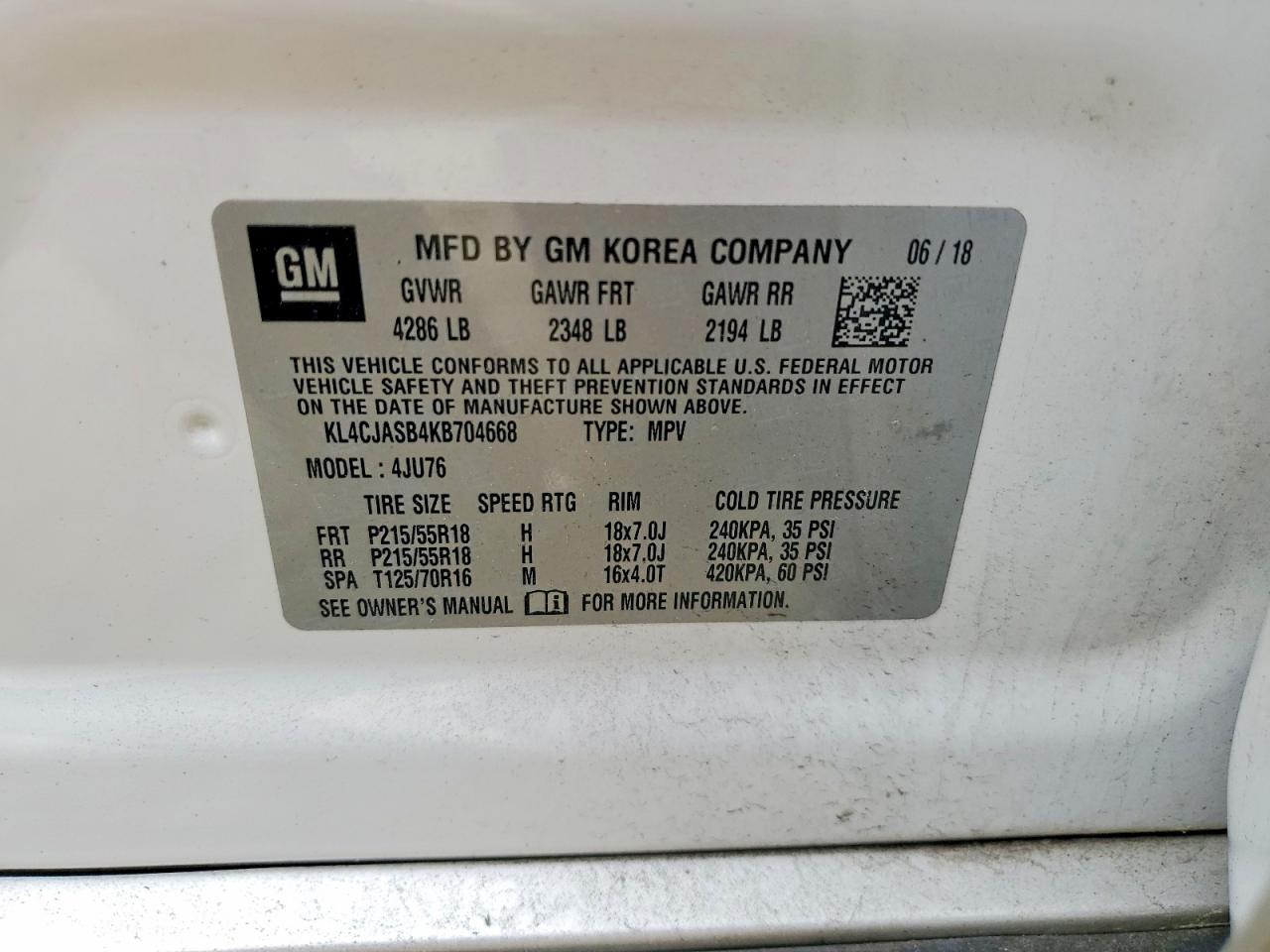 2019 Buick Encore Preferred White vin: KL4CJASB4KB704668