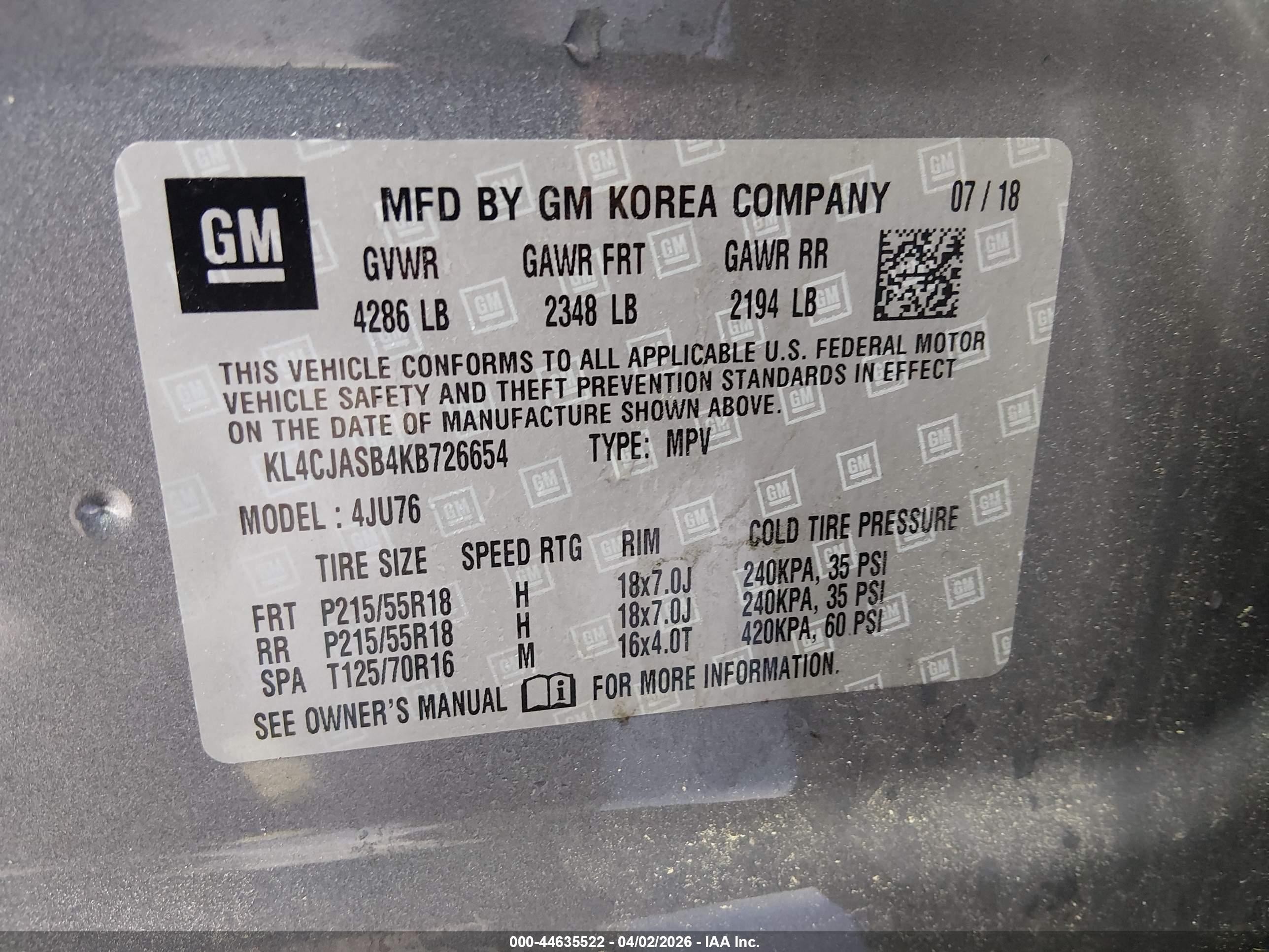 2019 Buick Encore Fwd Preferred Gray vin: KL4CJASB4KB726654