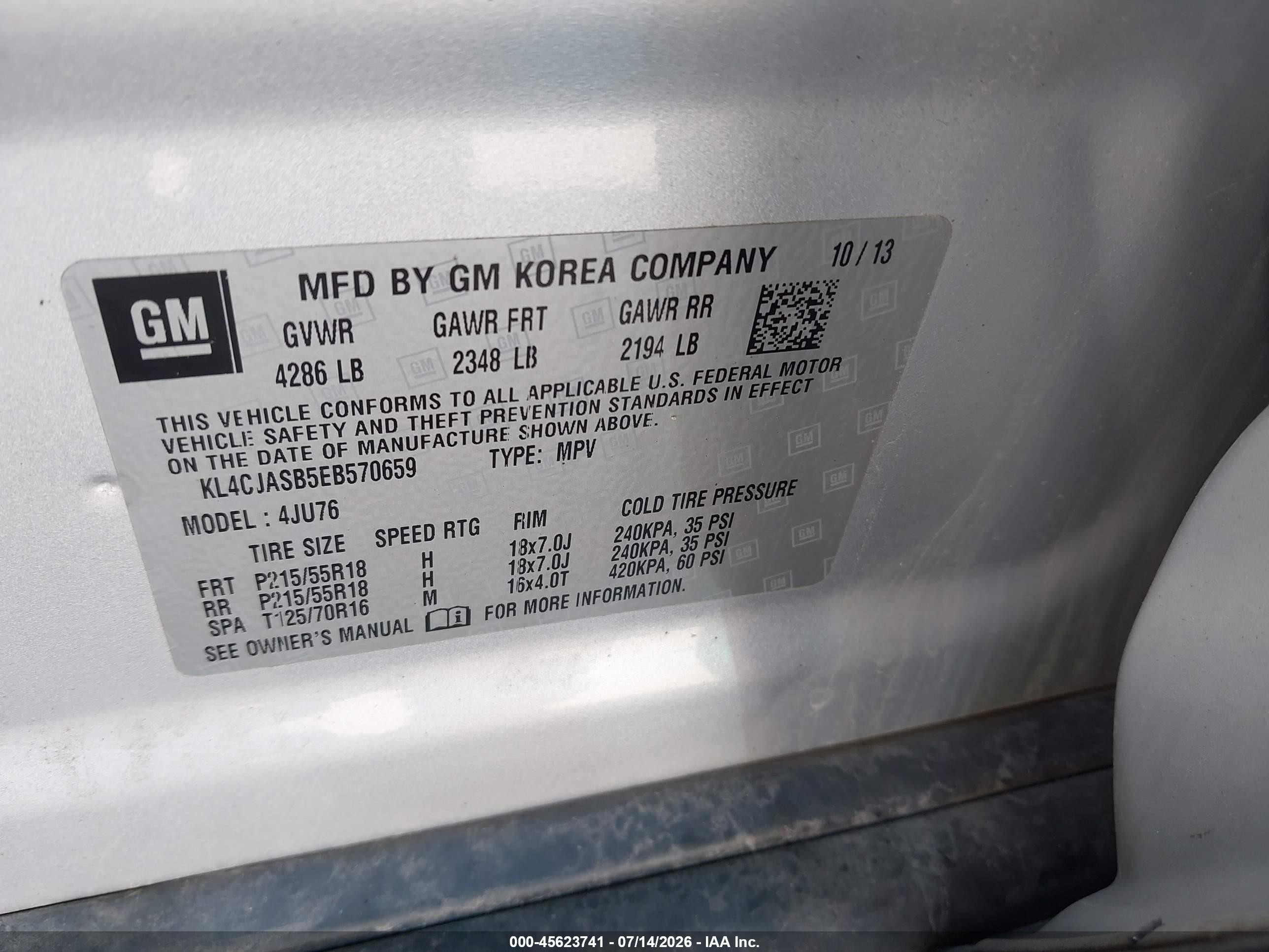 2014 Buick Encore   Silver vin: KL4CJASB5EB570659