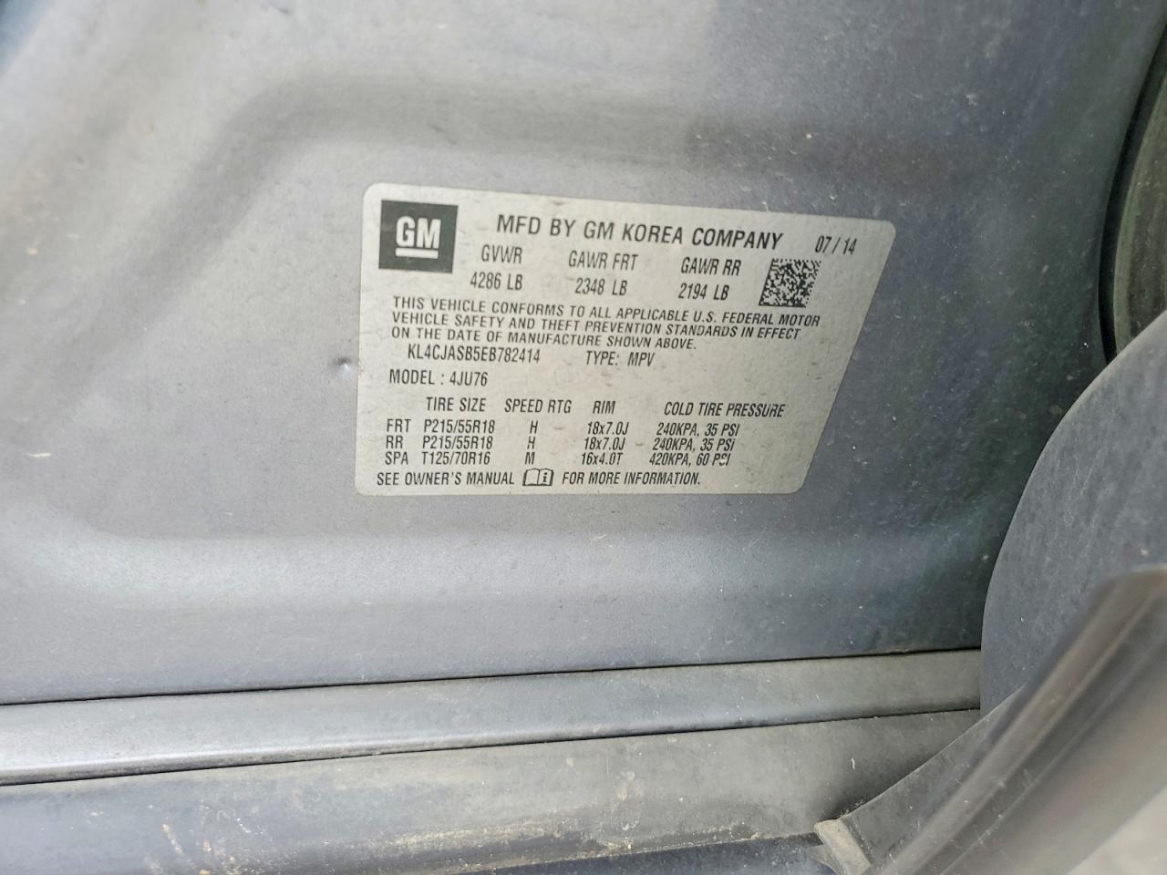 2014 Buick Encore Gray vin: KL4CJASB5EB782414