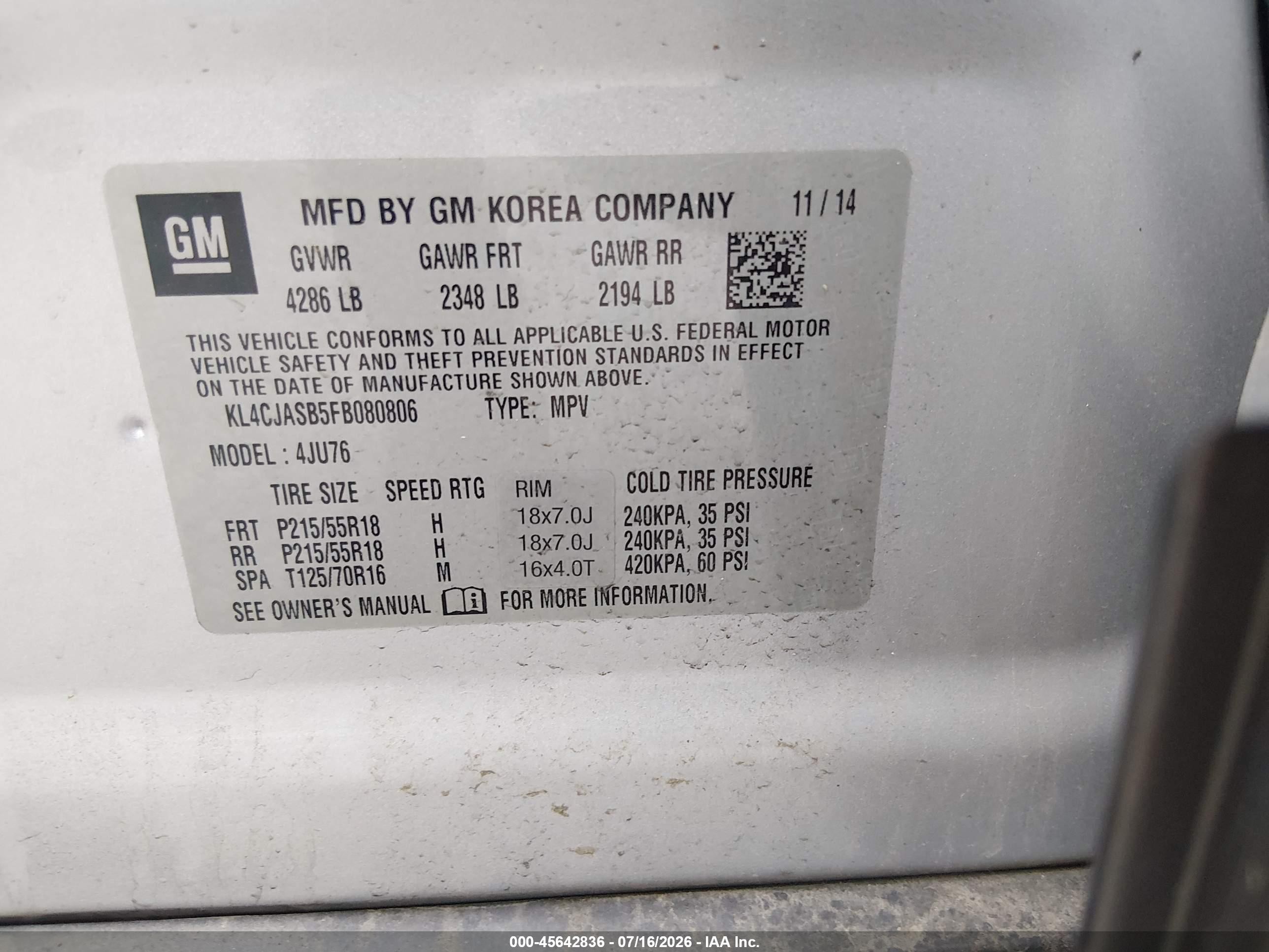 2015 Buick Encore   Silver vin: KL4CJASB5FB080806