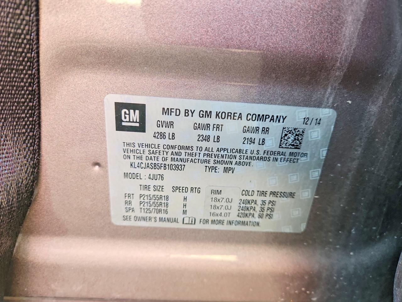 2015 Buick Encore Tan vin: KL4CJASB5FB103937