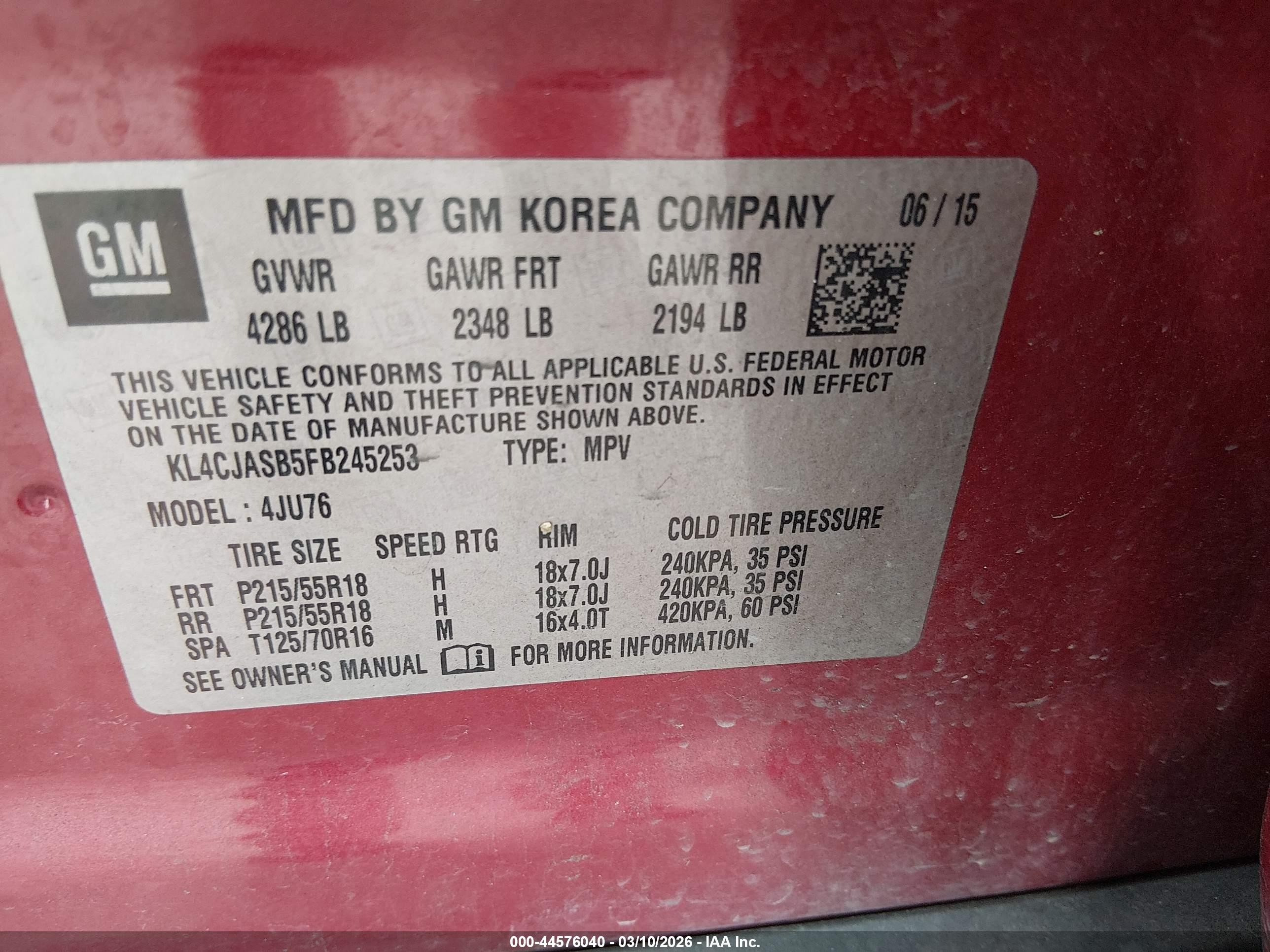2015 Buick Encore   Красный vin: KL4CJASB5FB245253