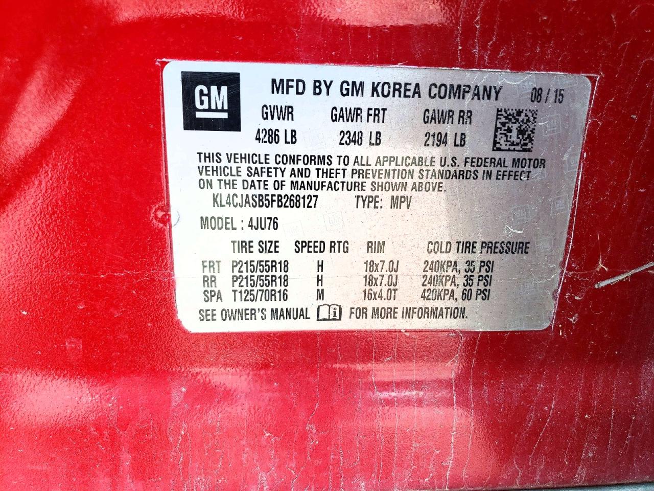 2015 Buick Encore Red vin: KL4CJASB5FB268127