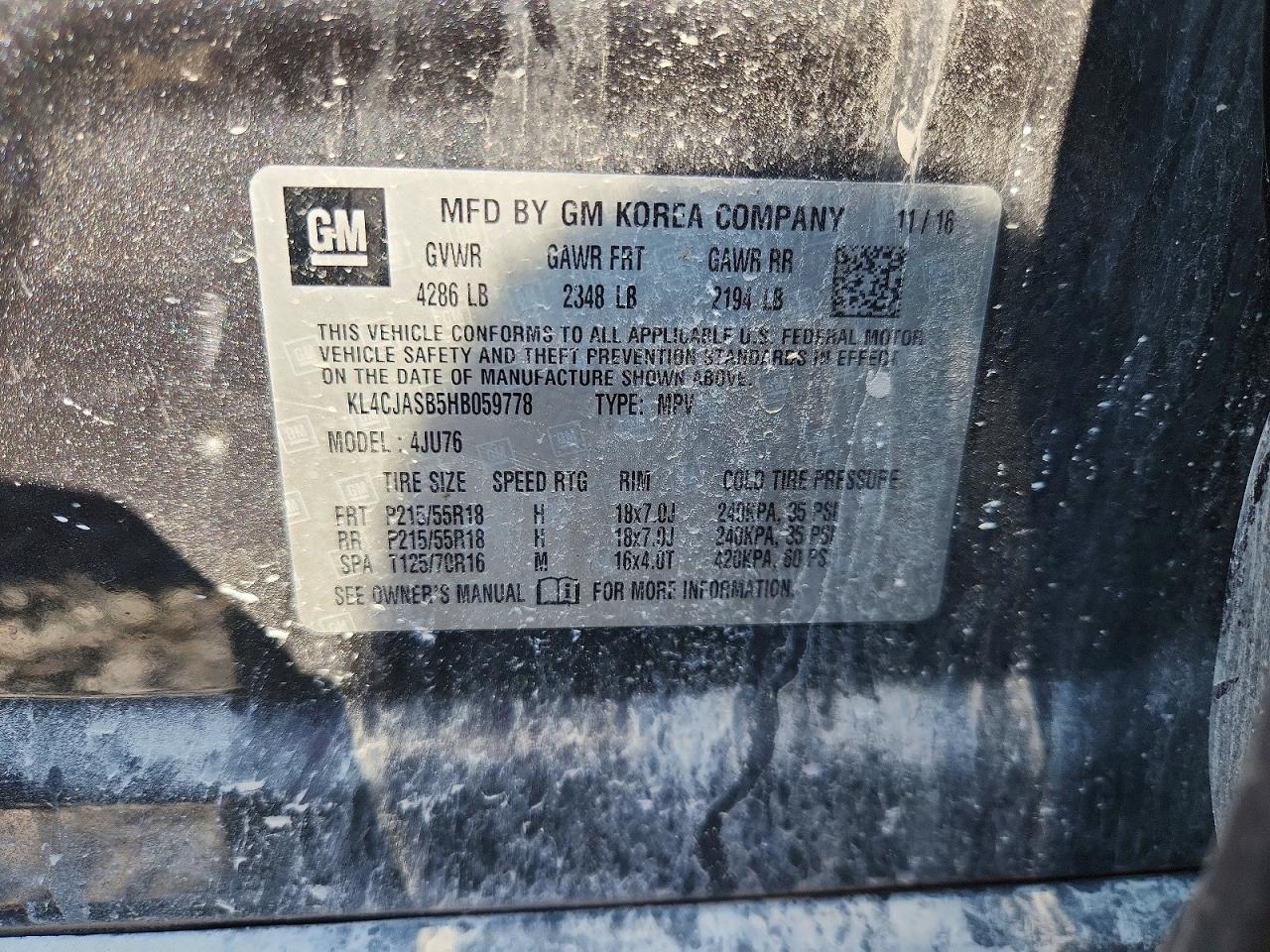 2017 Buick Encore Preferred Gray vin: KL4CJASB5HB059778