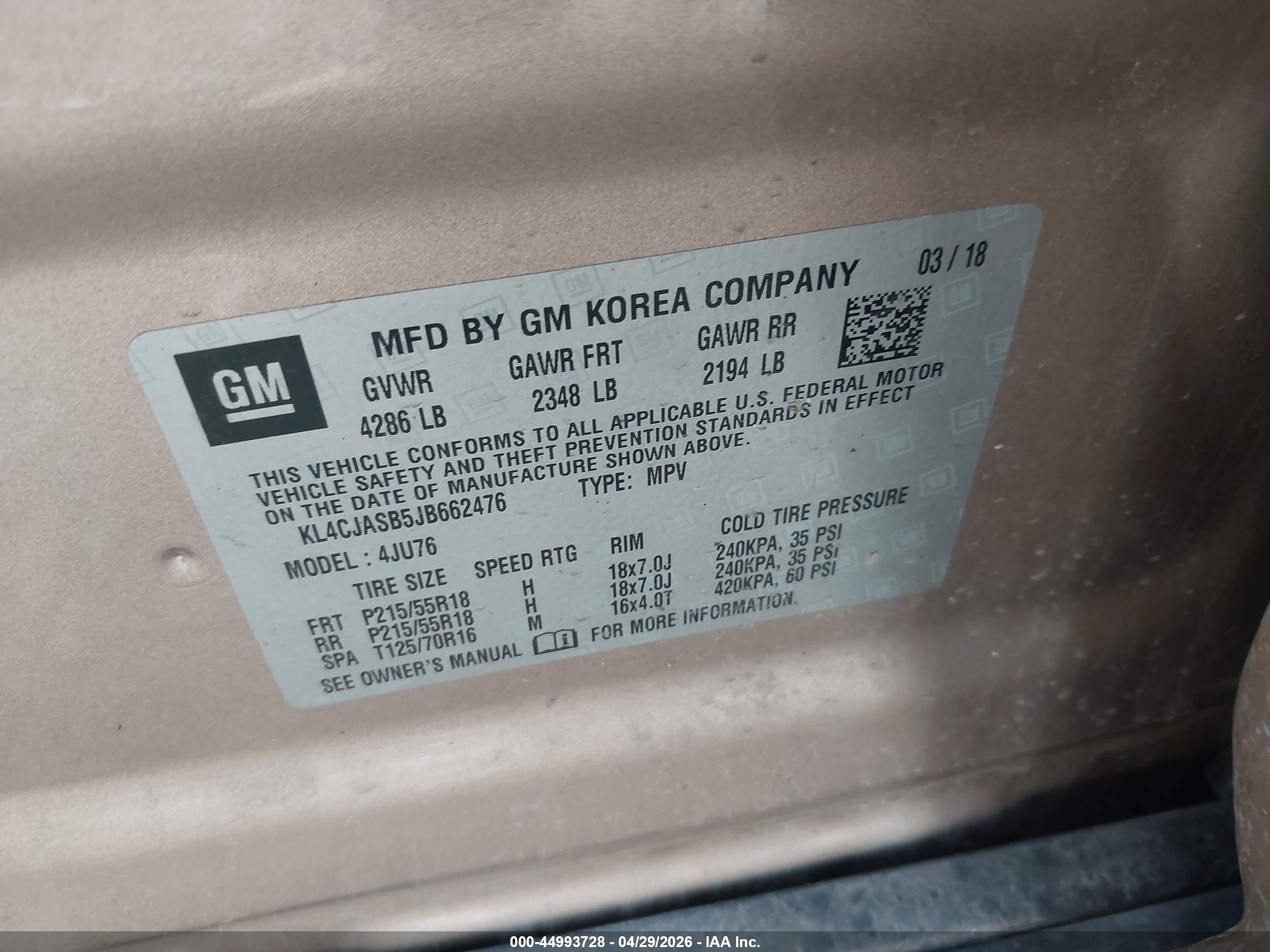 2018 Buick Encore Preferred Коричневый vin: KL4CJASB5JB662476