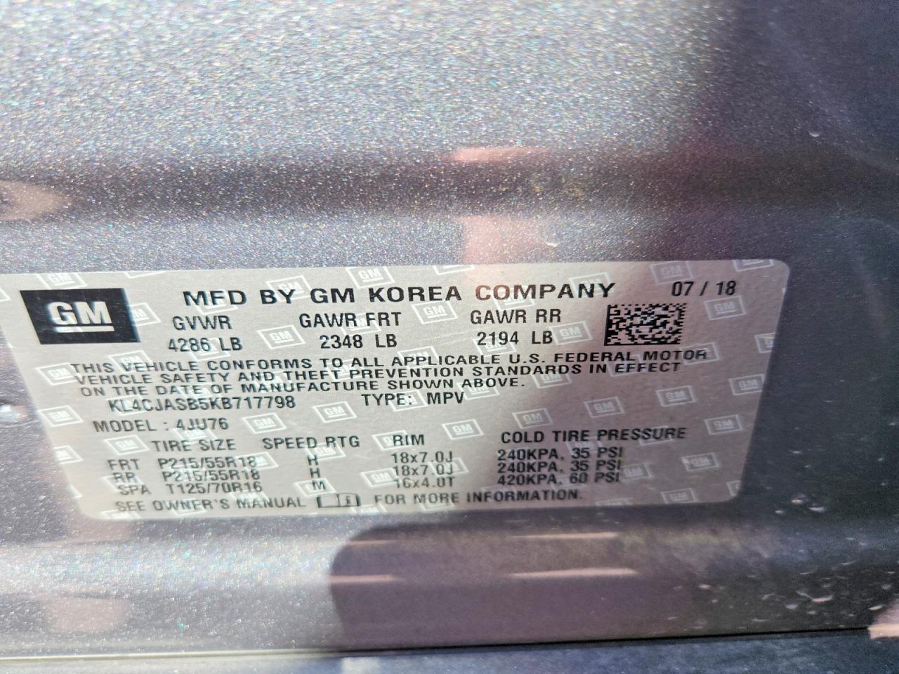2019 Buick Encore Preferred Gray vin: KL4CJASB5KB717798