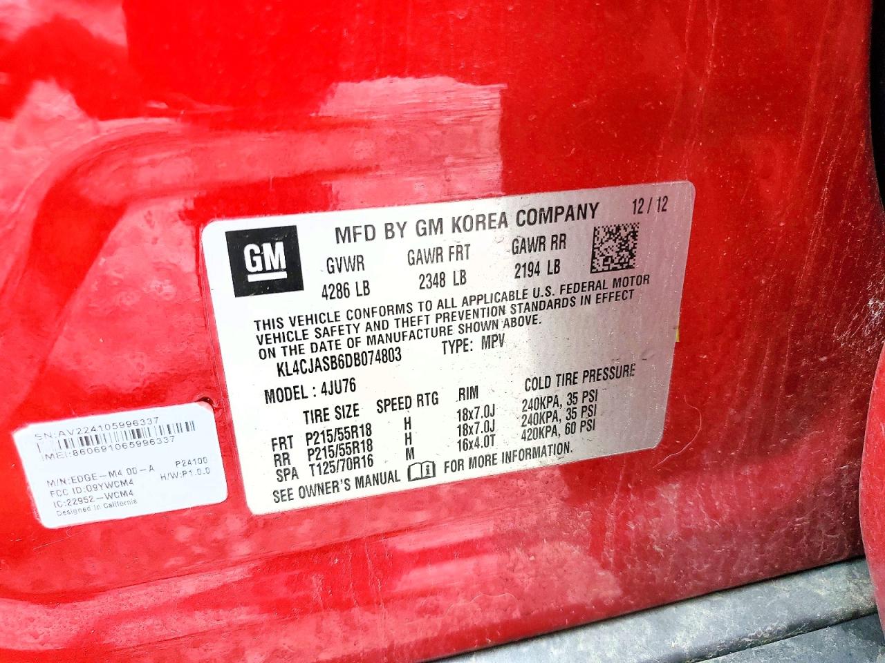 2013 Buick Encore Red vin: KL4CJASB6DB074803