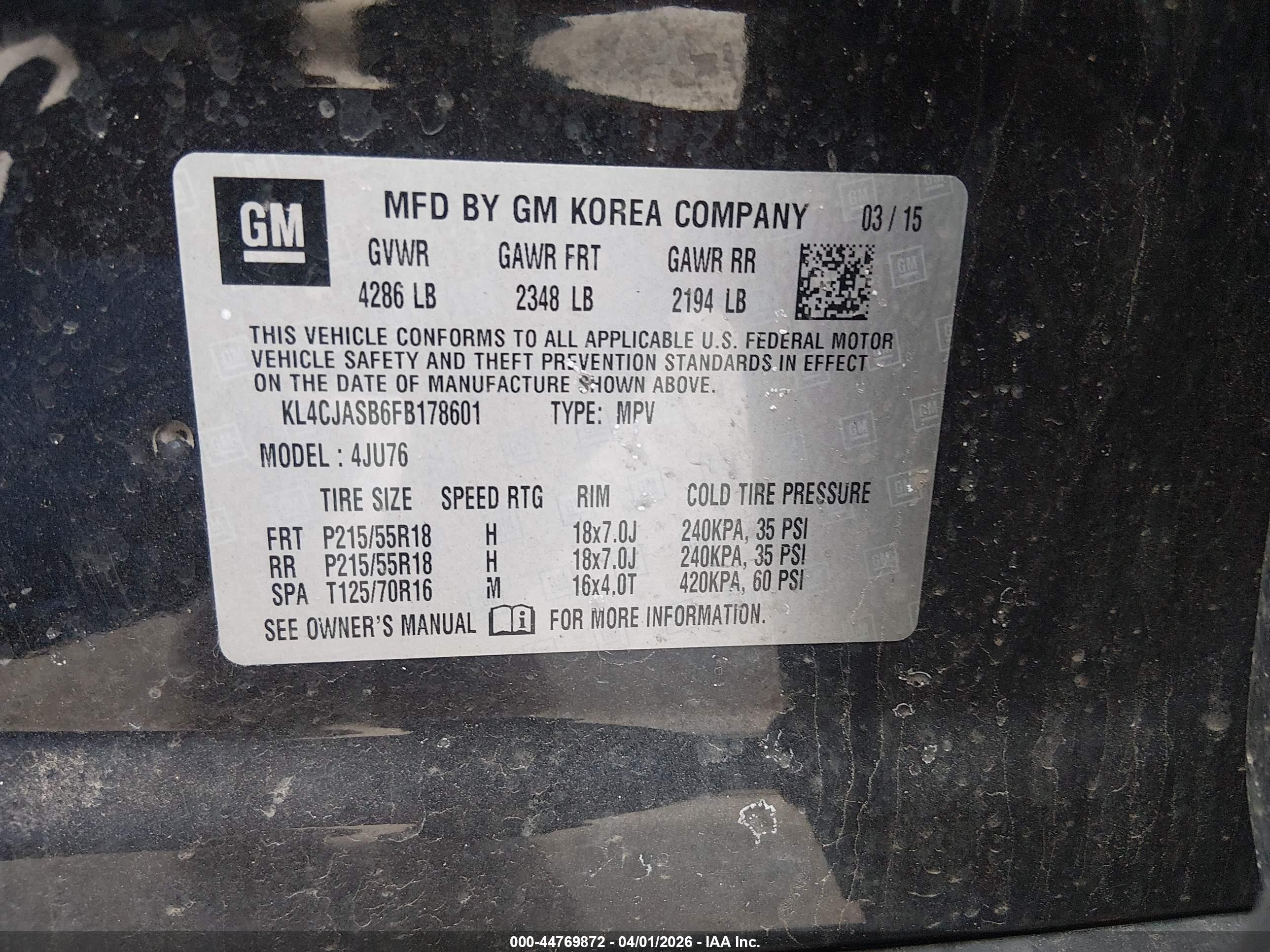 2015 Buick Encore   Черный vin: KL4CJASB6FB178601