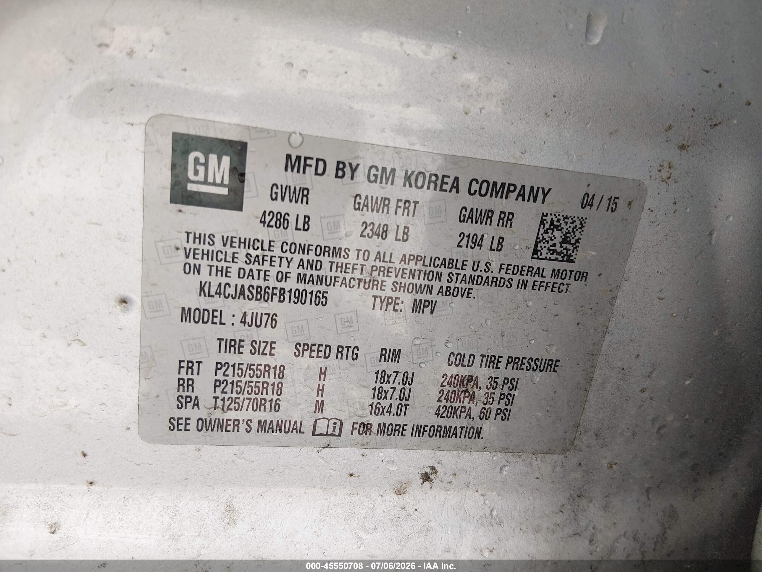 2015 Buick Encore   Silver vin: KL4CJASB6FB190165