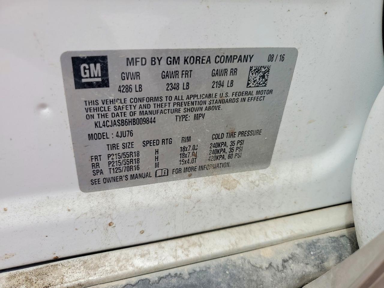 2017 Buick Encore Preferred White vin: KL4CJASB6HB009844