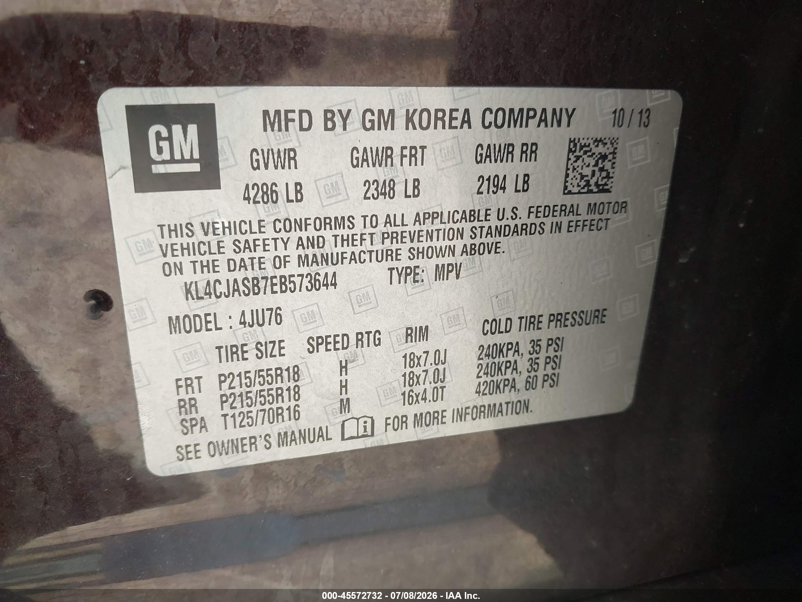 2014 Buick Encore   Brown vin: KL4CJASB7EB573644