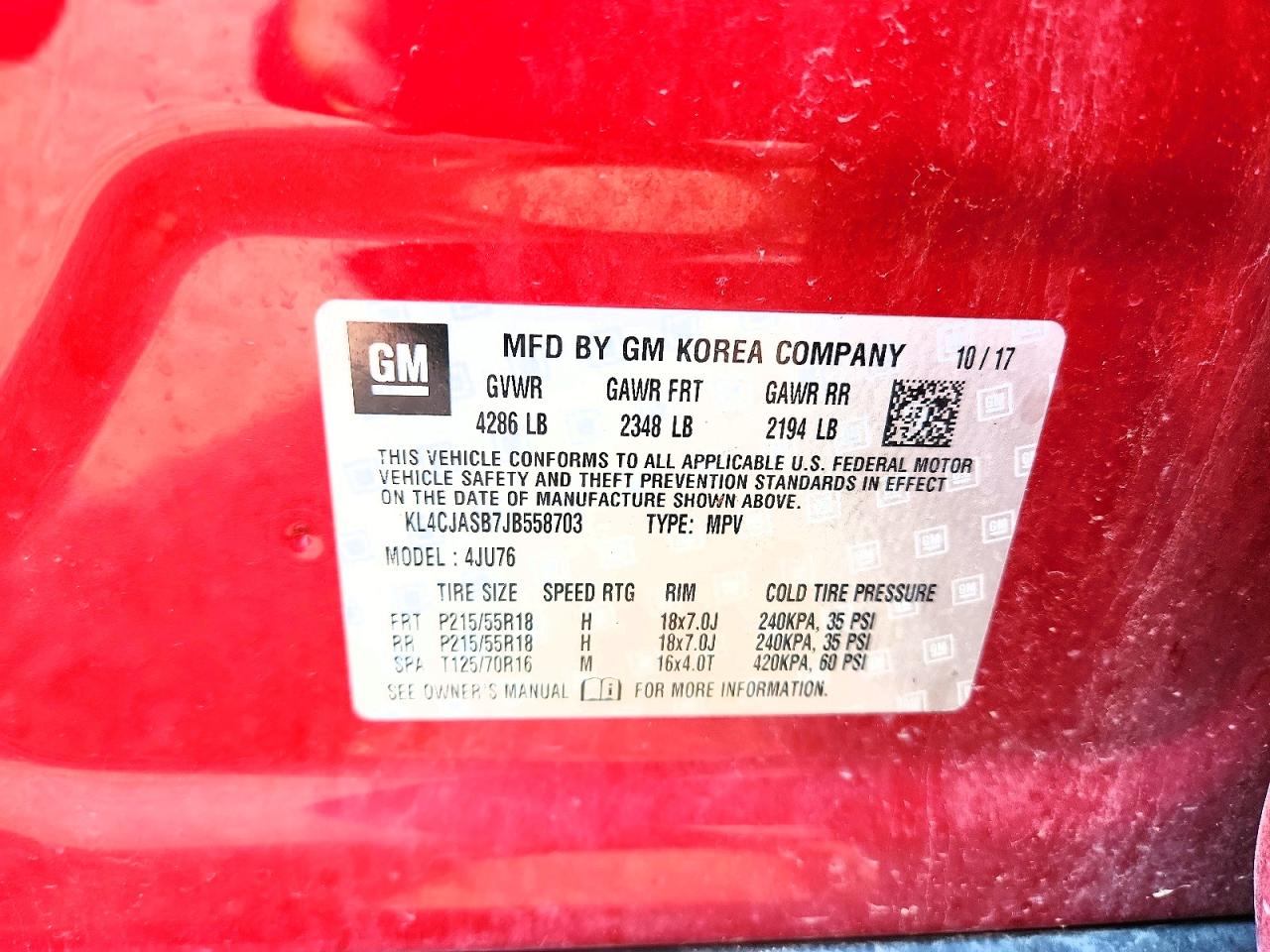 2018 Buick Encore Preferred Red vin: KL4CJASB7JB558703