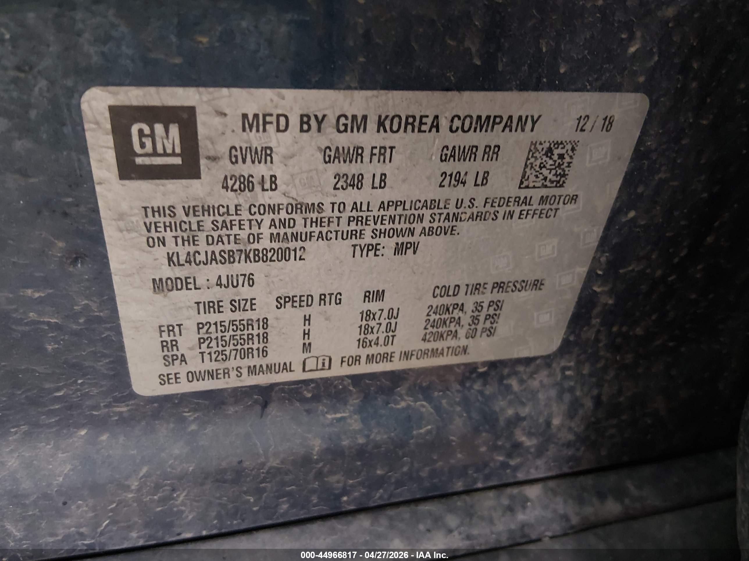 2019 Buick Encore Fwd Preferred Blue vin: KL4CJASB7KB820012
