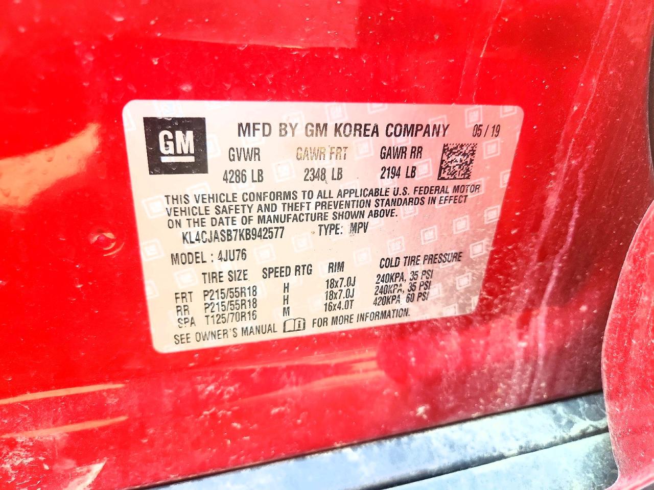 2019 Buick Encore Preferred Red vin: KL4CJASB7KB942577