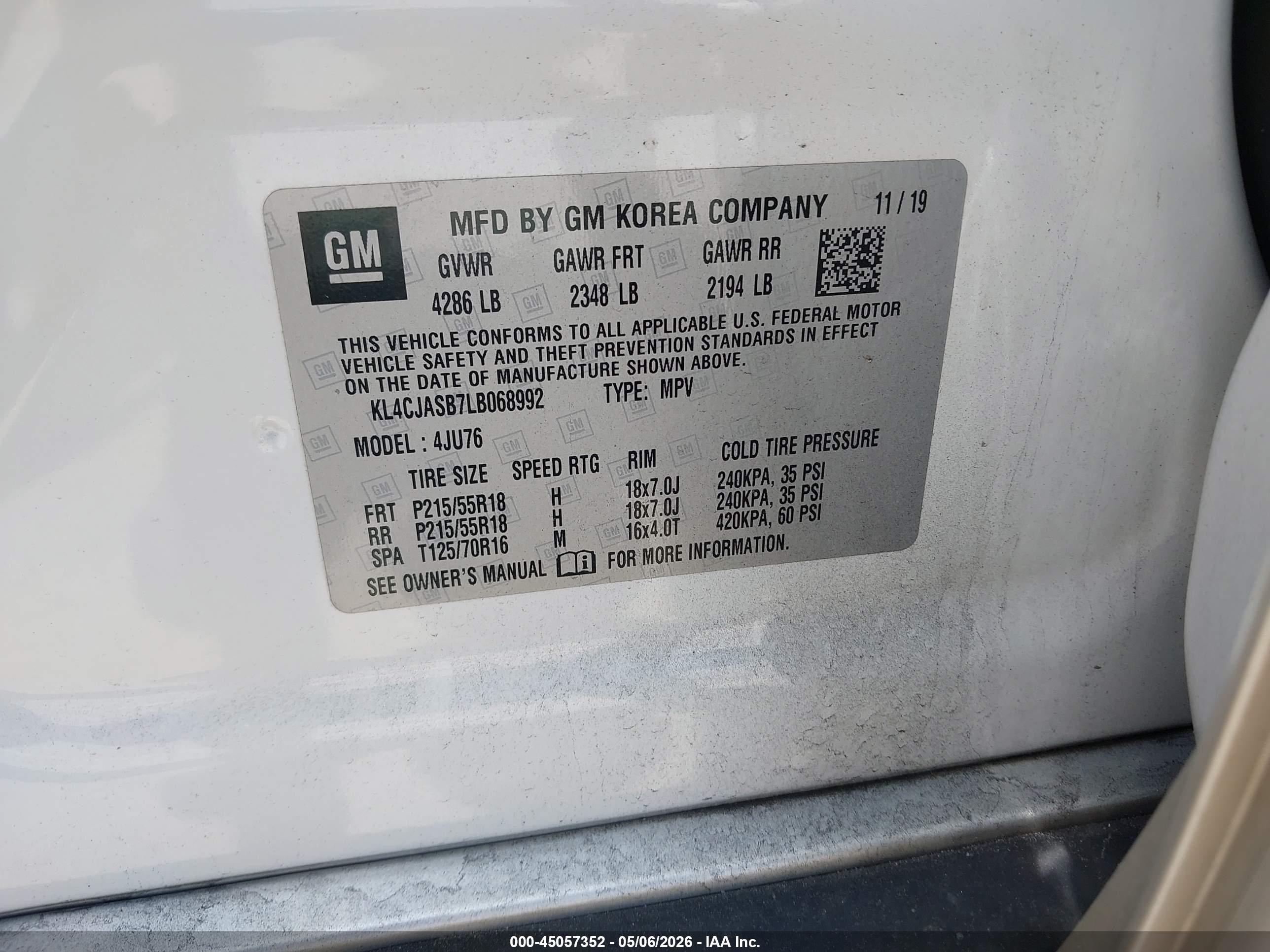 2020 Buick Encore Fwd Preferred White vin: KL4CJASB7LB068992