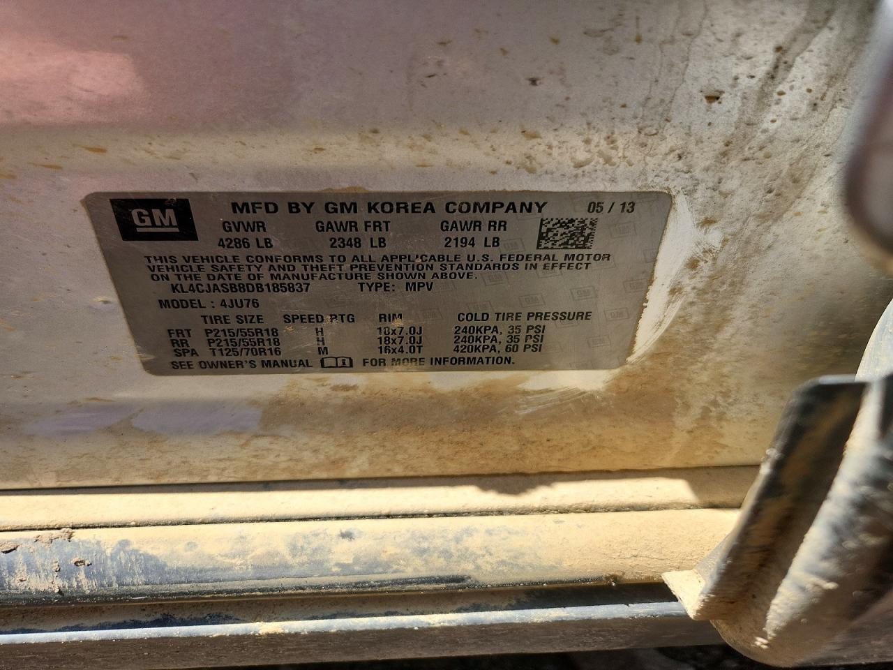 2013 Buick Encore Серебряный vin: KL4CJASB8DB185837