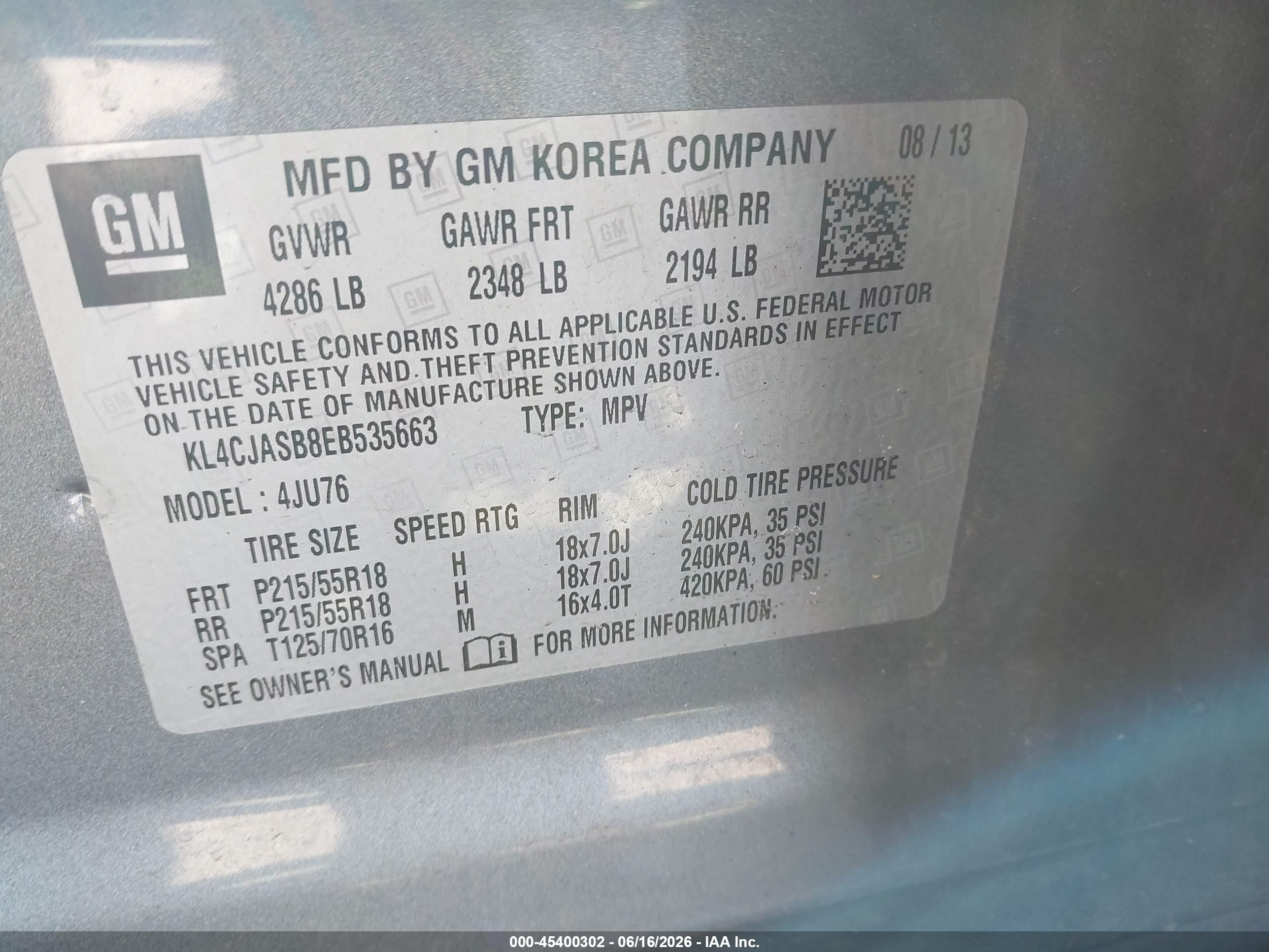 2014 Buick Encore   Gray vin: KL4CJASB8EB535663