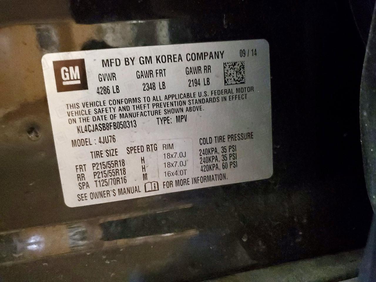 2015 Buick Encore Черный vin: KL4CJASB8FB050313
