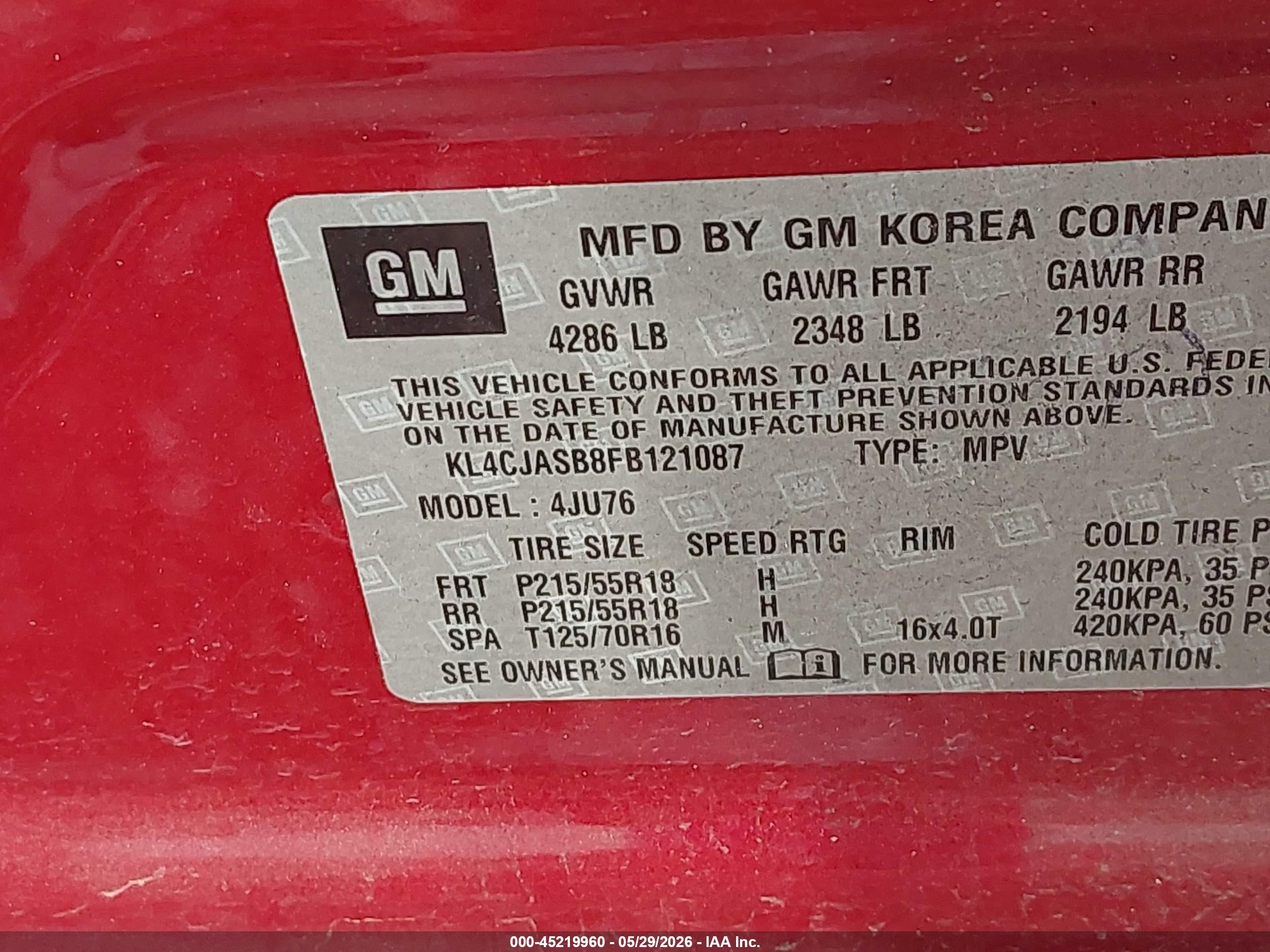 2015 Buick Encore   Red vin: KL4CJASB8FB121087