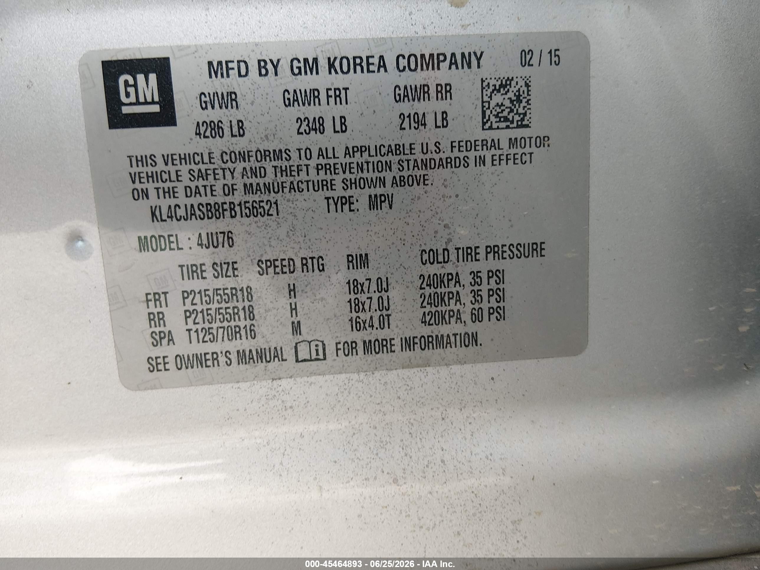 2015 Buick Encore   Silver vin: KL4CJASB8FB156521