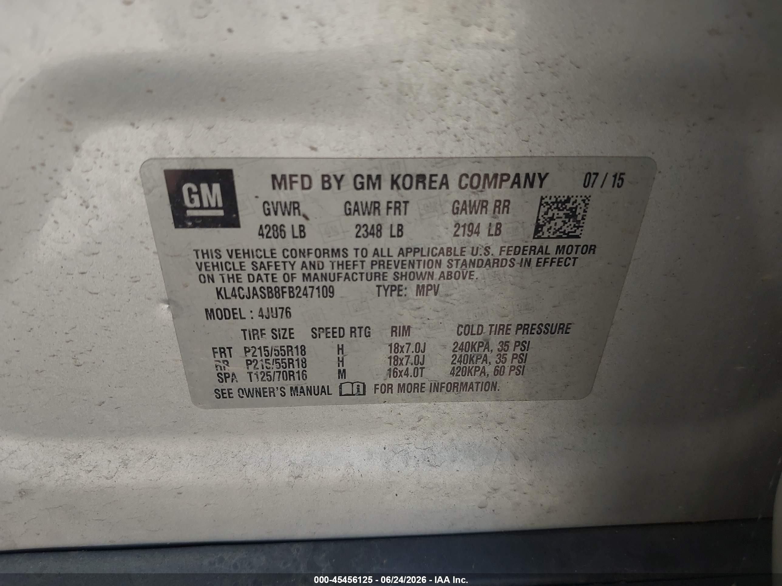 2015 Buick Encore   Silver vin: KL4CJASB8FB247109