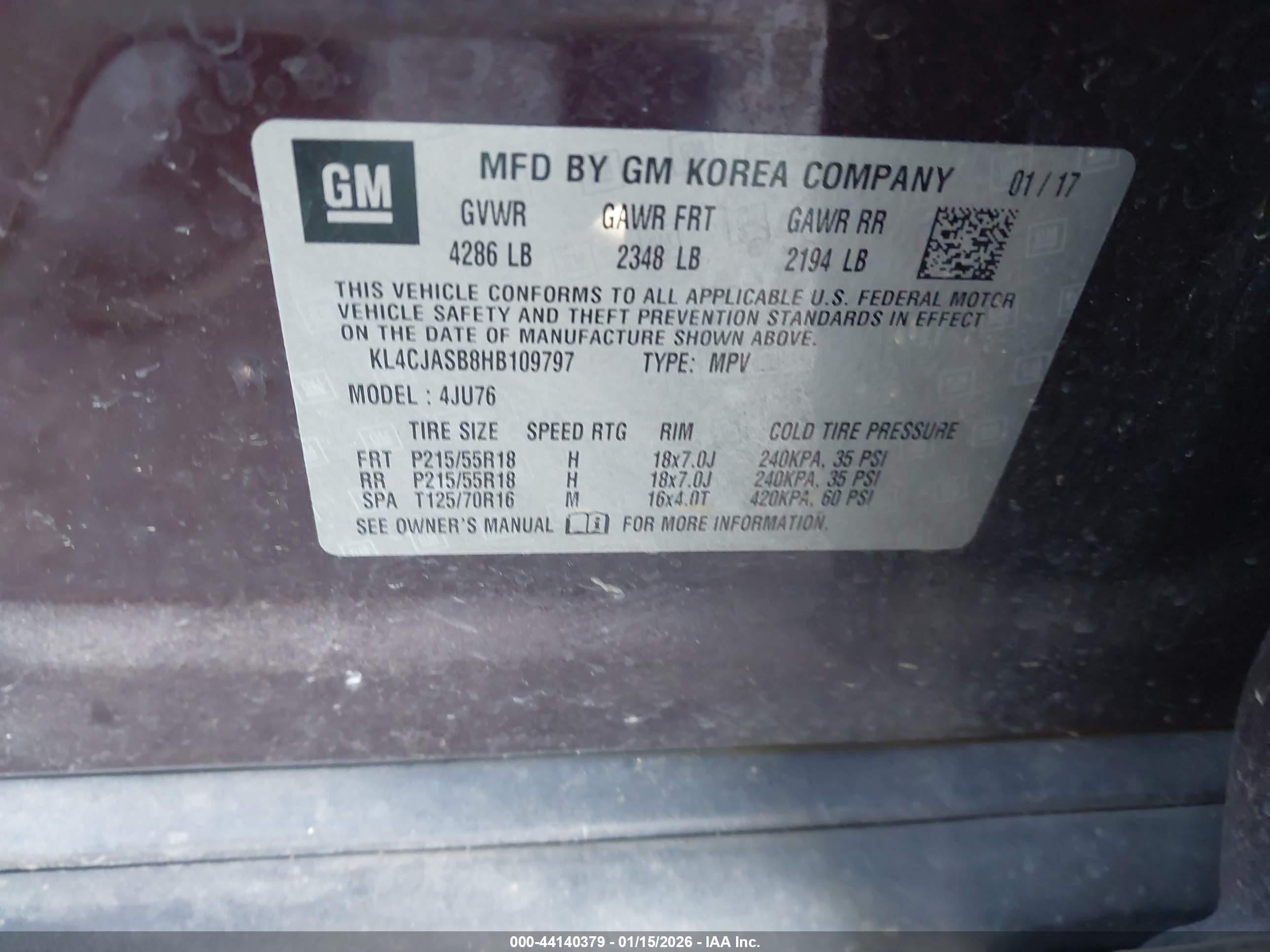 2017 Buick Encore Preferred Burgundy vin: KL4CJASB8HB109797