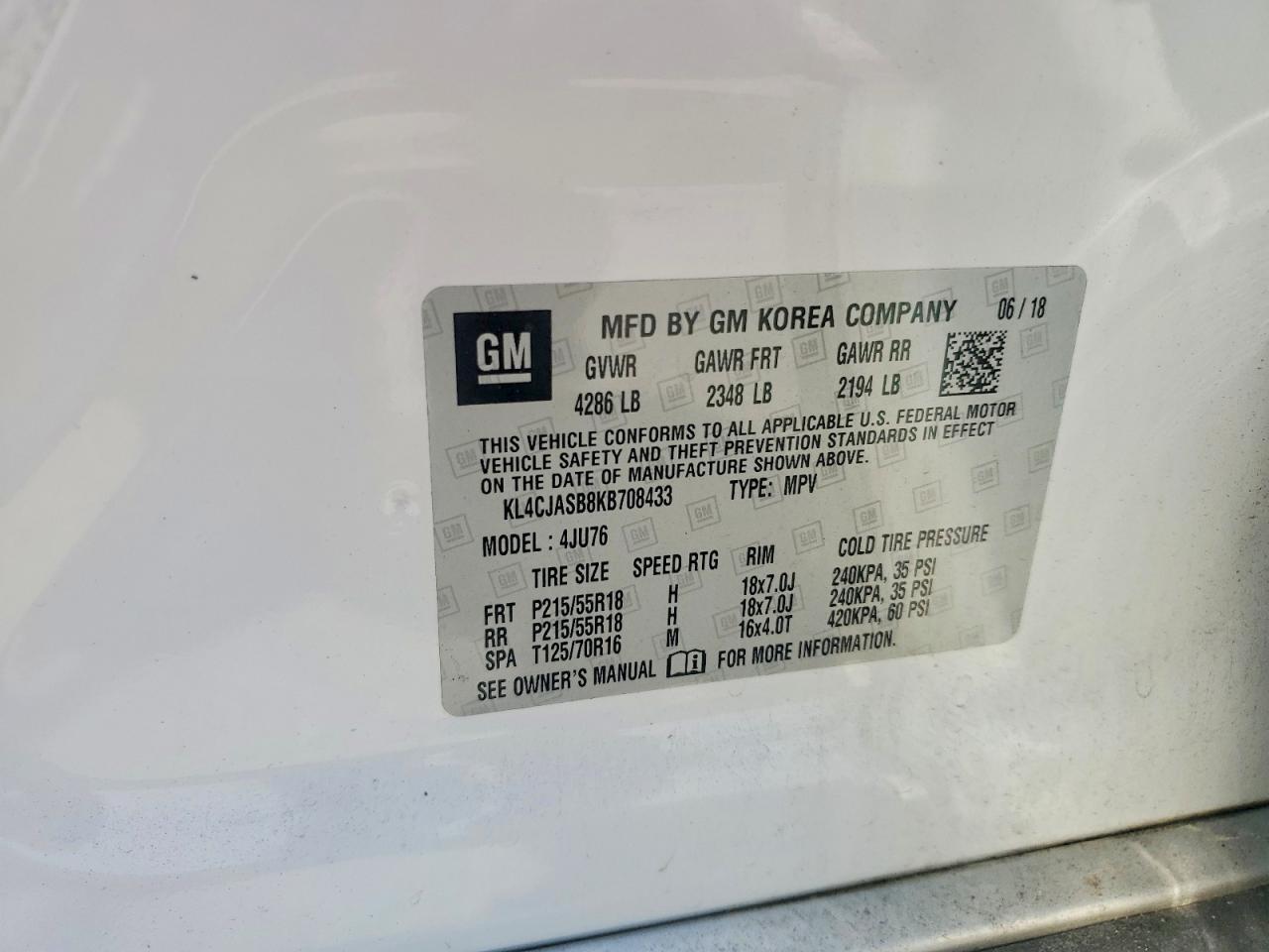 2019 Buick Encore Preferred White vin: KL4CJASB8KB708433