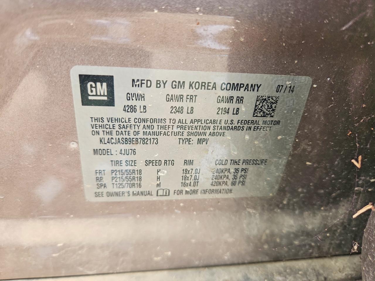 2014 Buick Encore Brown vin: KL4CJASB9EB782173