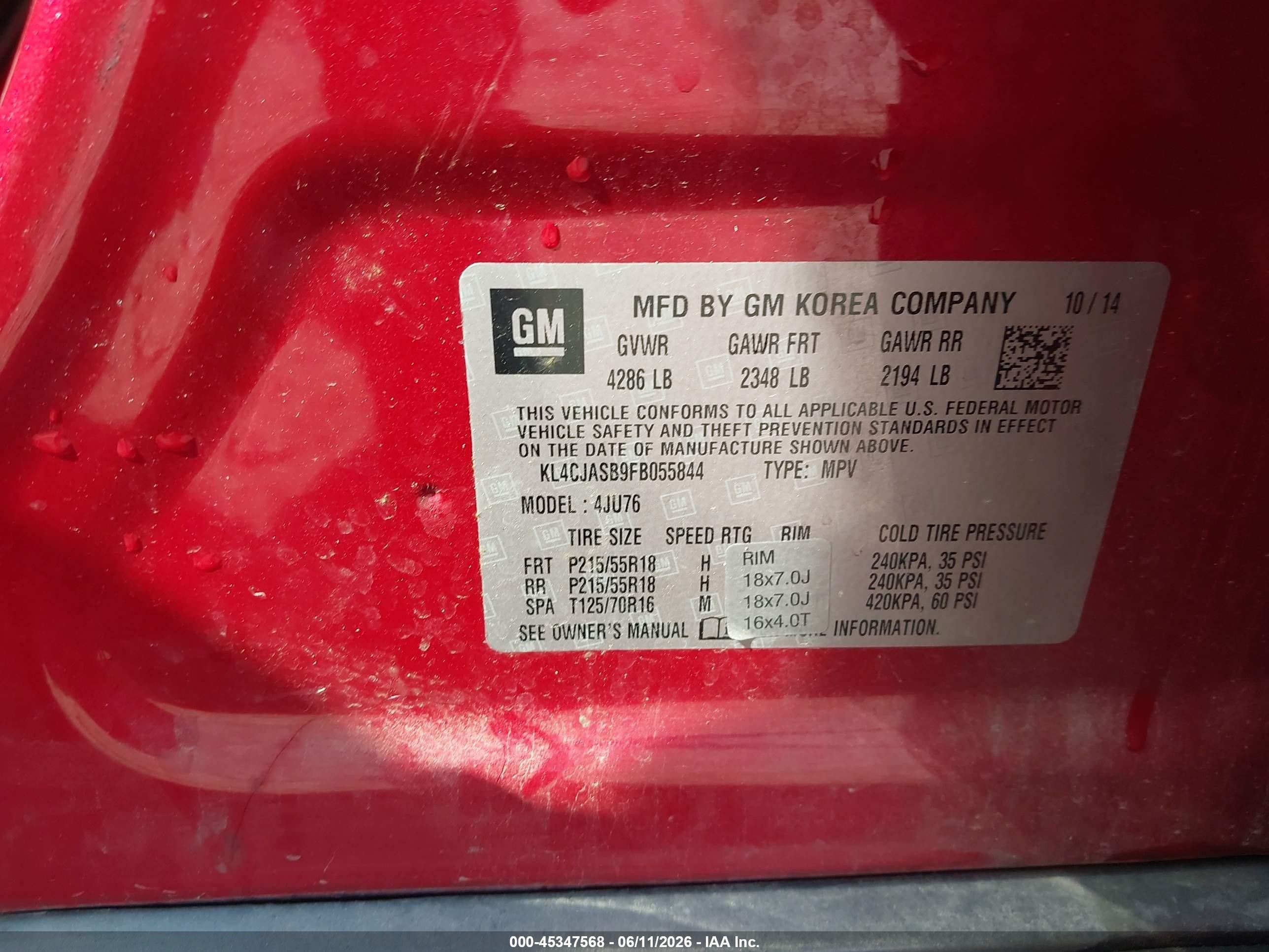 2015 Buick Encore   Red vin: KL4CJASB9FB055844